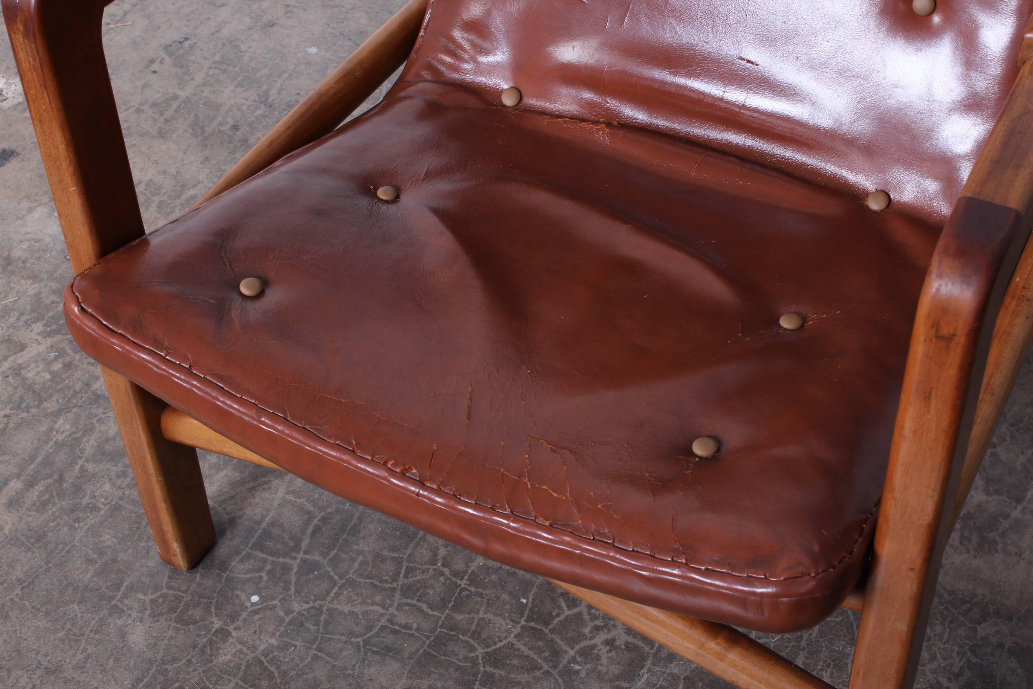 Tove & Edvard Kindt-Larsen 'Fireplace' Lounge Chair in Original Leather im Zustand „Gut“ in Dallas, TX