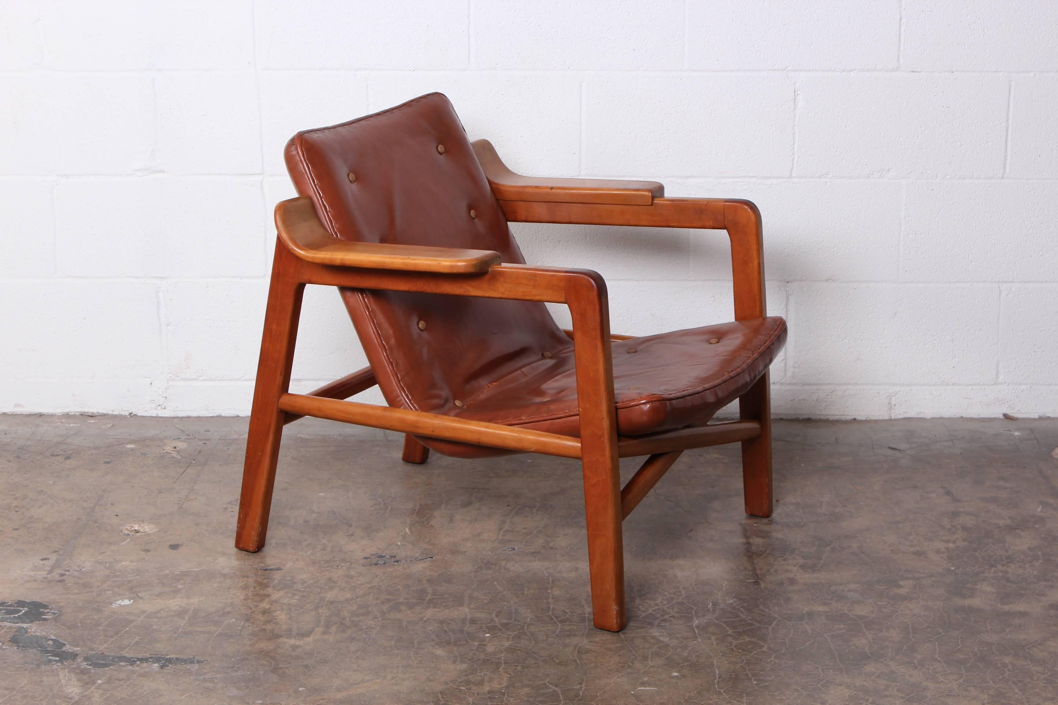 Tove & Edvard Kindt-Larsen 'Fireplace' Lounge Chair in Original Leather (Mitte des 20. Jahrhunderts)