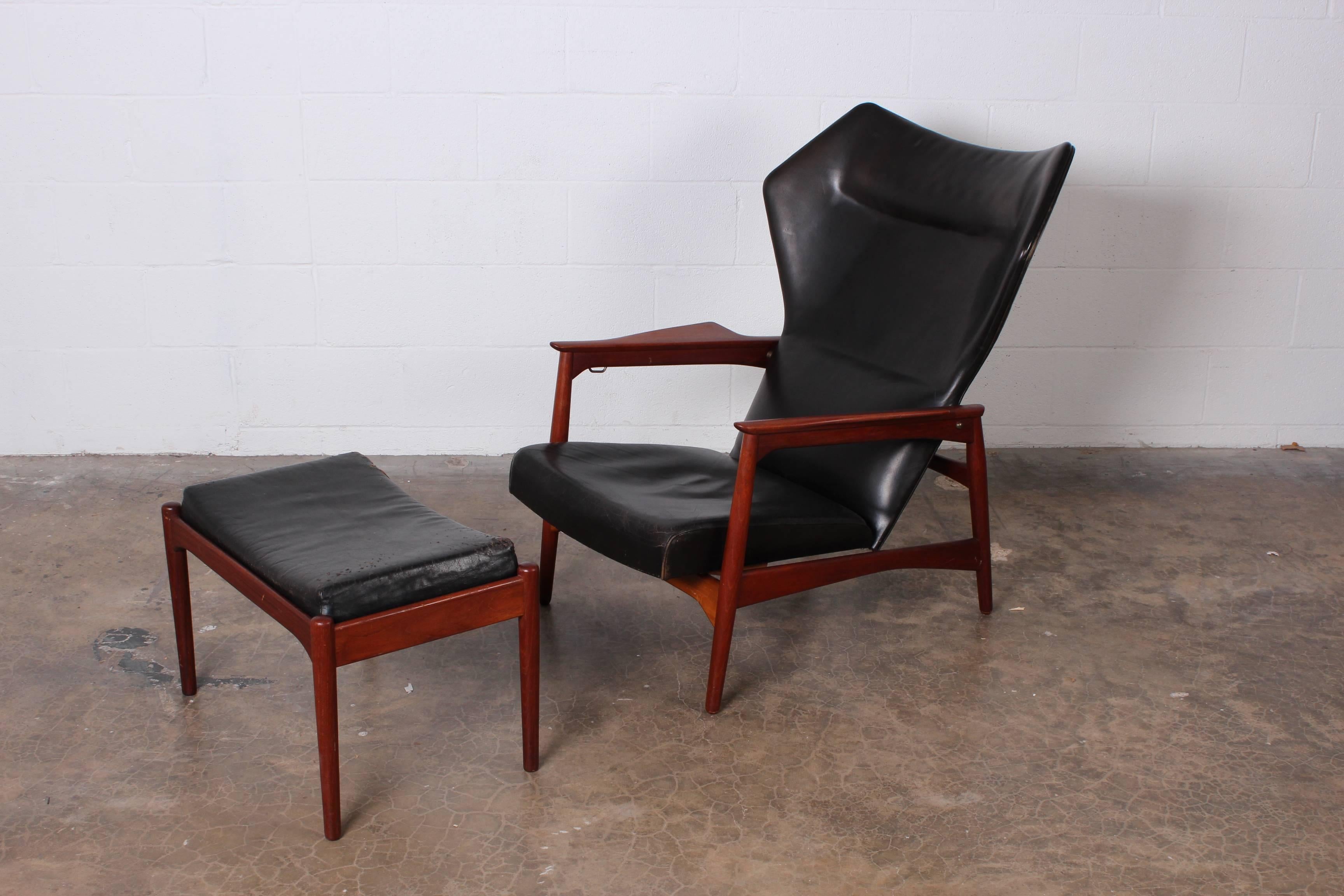 Adjustable Leather Lounge Chair and Ottoman by Ib Kofod-Larsen 1
