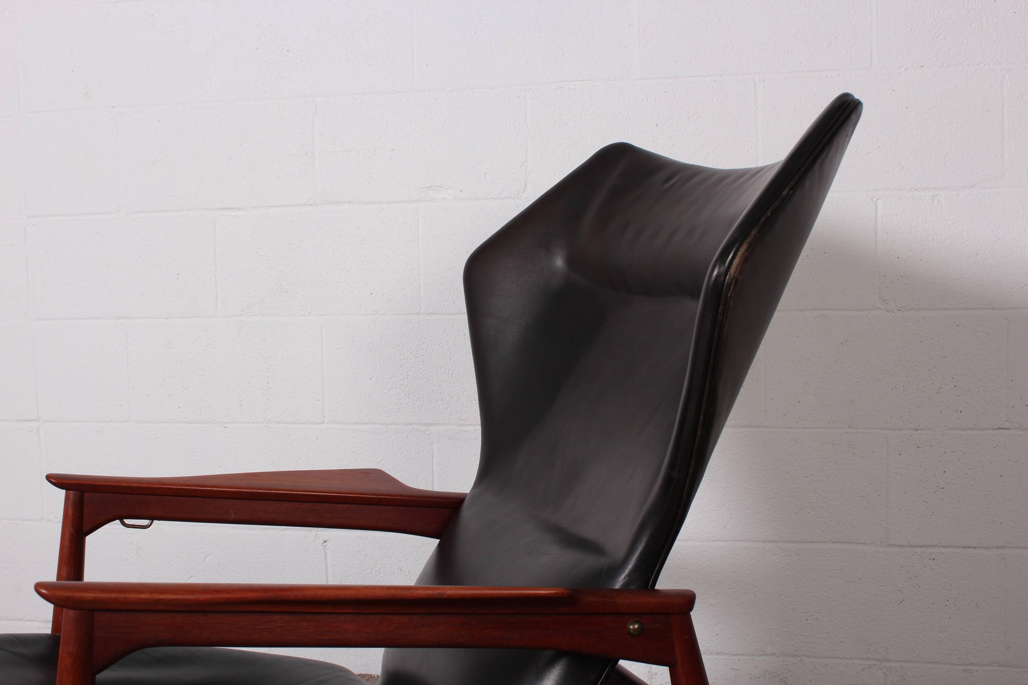 Adjustable Leather Lounge Chair and Ottoman by Ib Kofod-Larsen 2