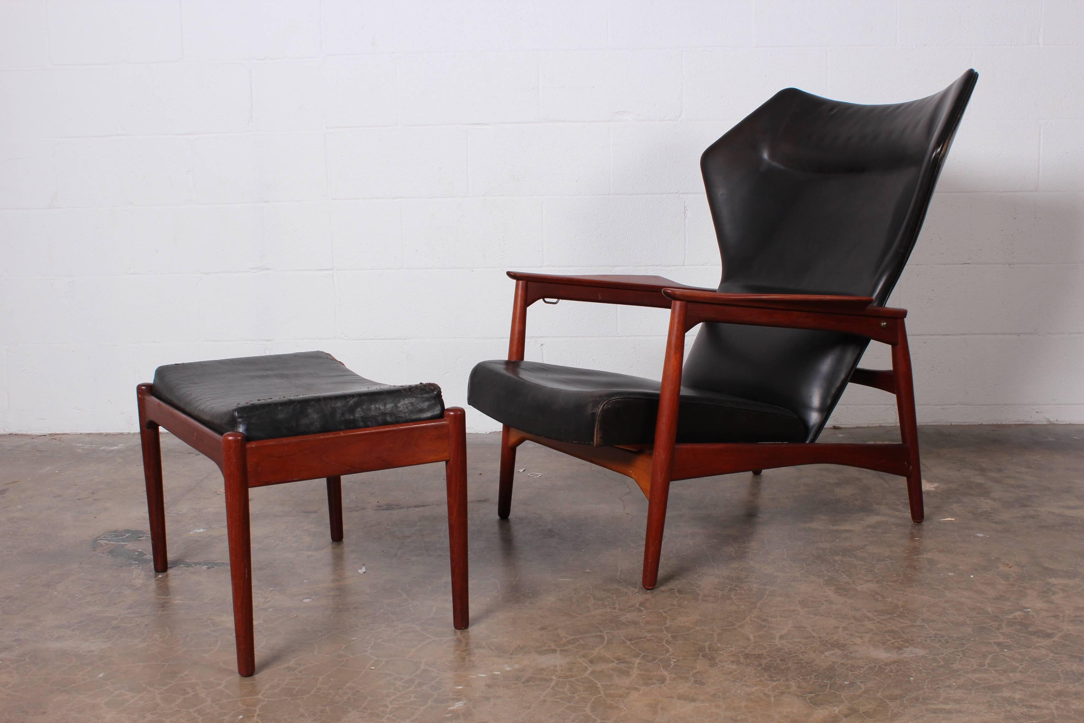 Adjustable Leather Lounge Chair and Ottoman by Ib Kofod-Larsen 4