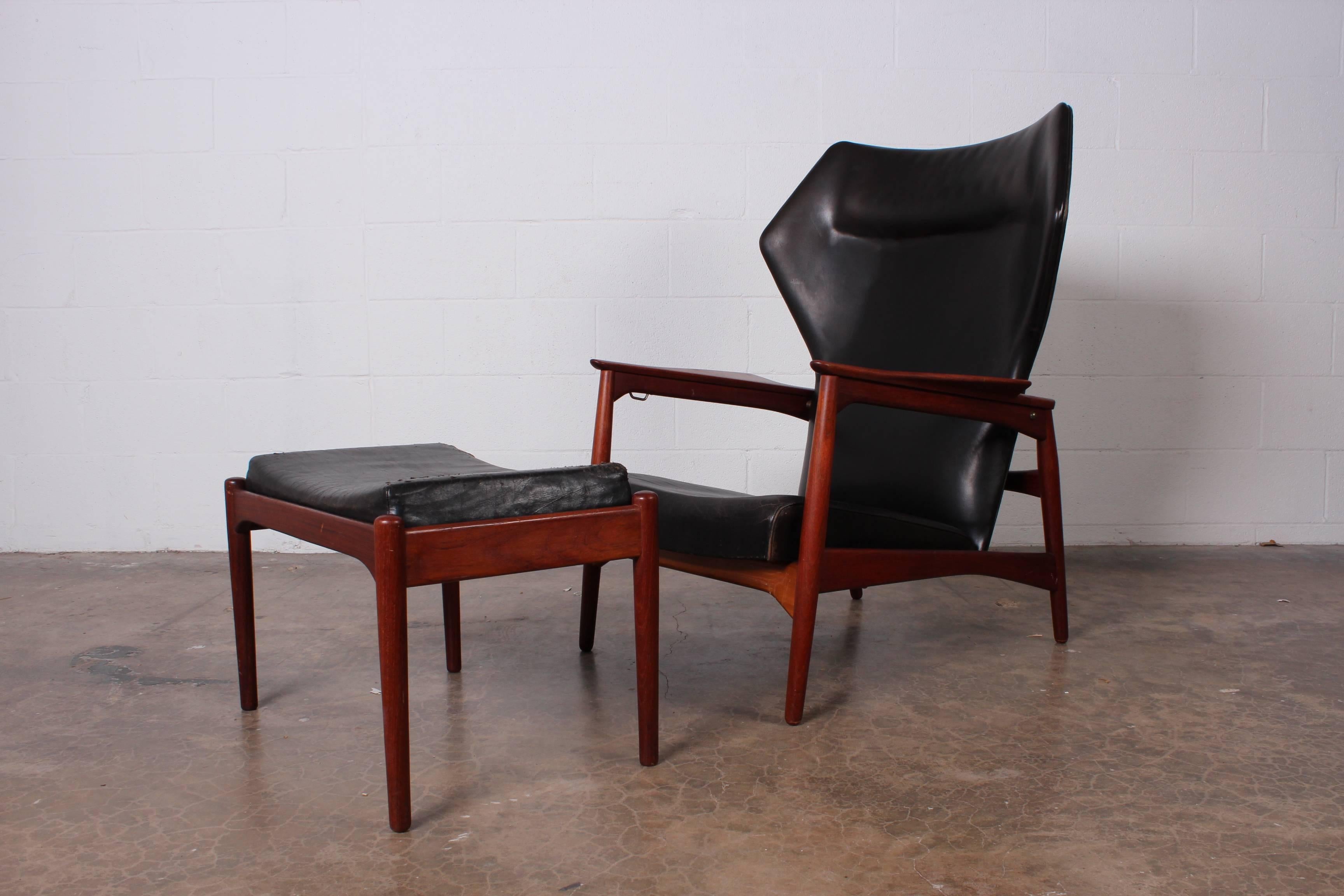 Adjustable Leather Lounge Chair and Ottoman by Ib Kofod-Larsen 6