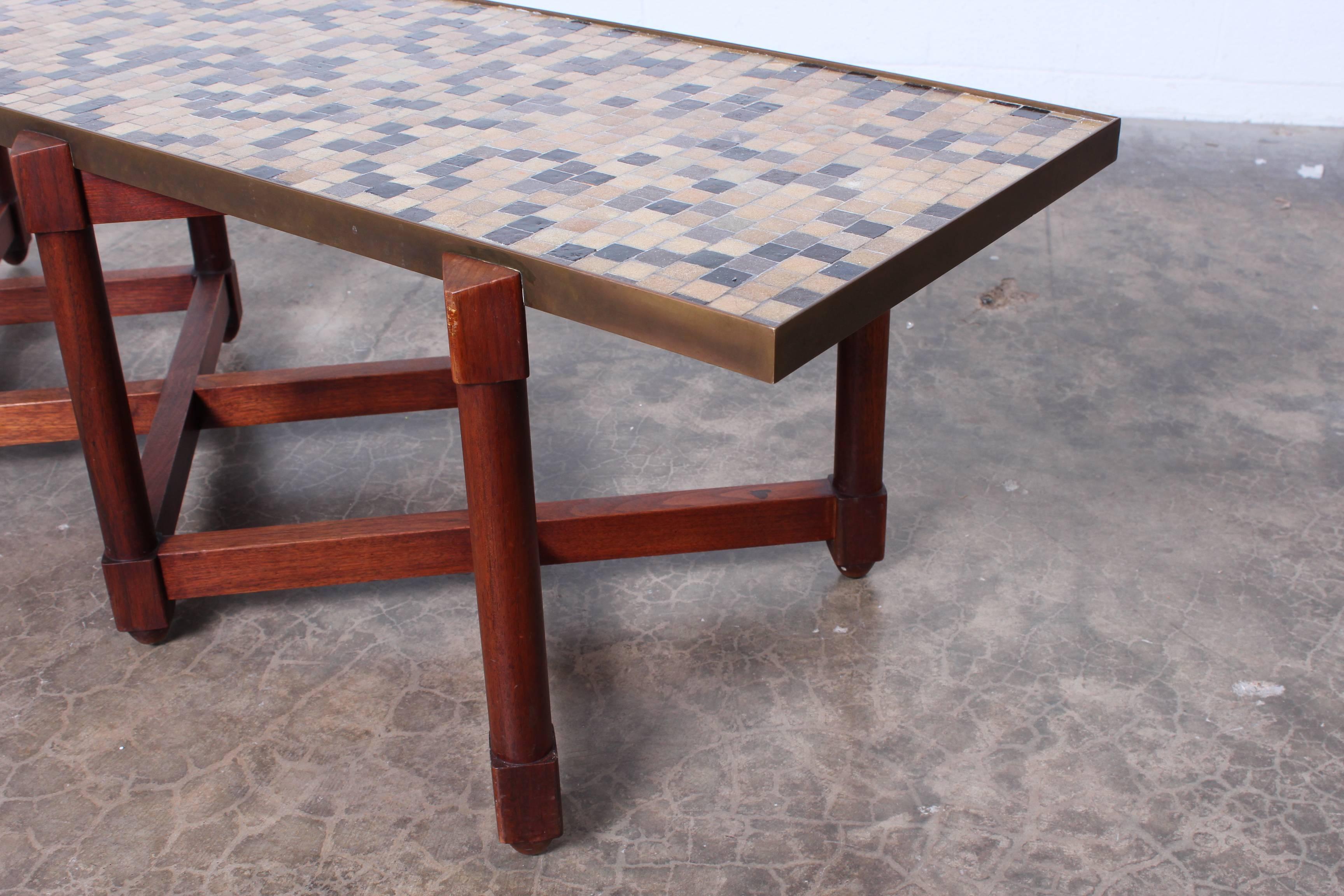 A larger variation of this rare table with Murano glass tiles. Designed by Edward Wormley for Dunbar.