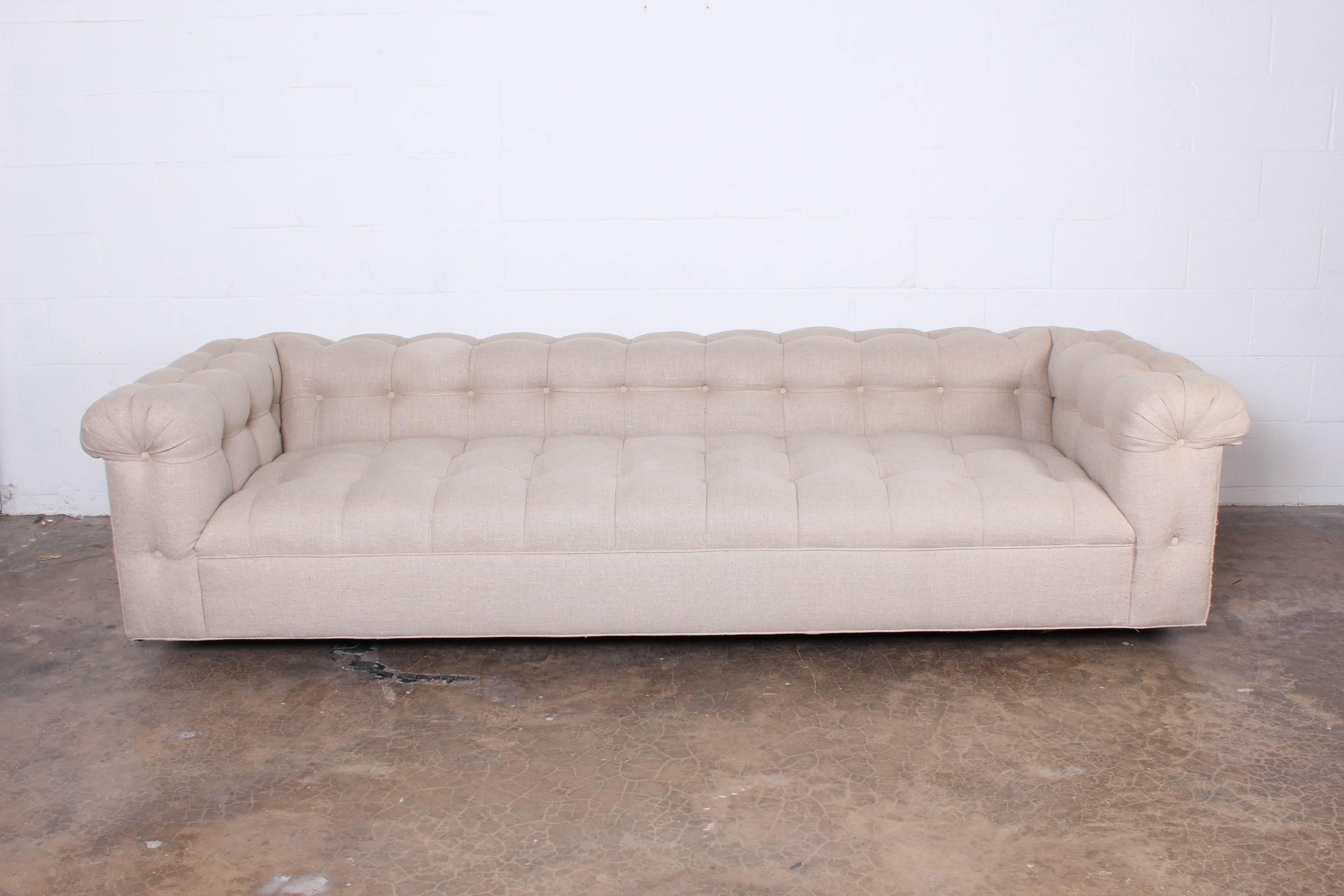 A Classic modernist Chesterfield "Part Sofa" designed by Edward Wormley for Dunbar. Pair available. 