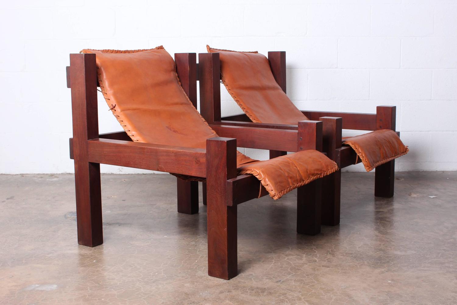 Pair of Large Leather Sling Chairs For Sale at 1stdibs
