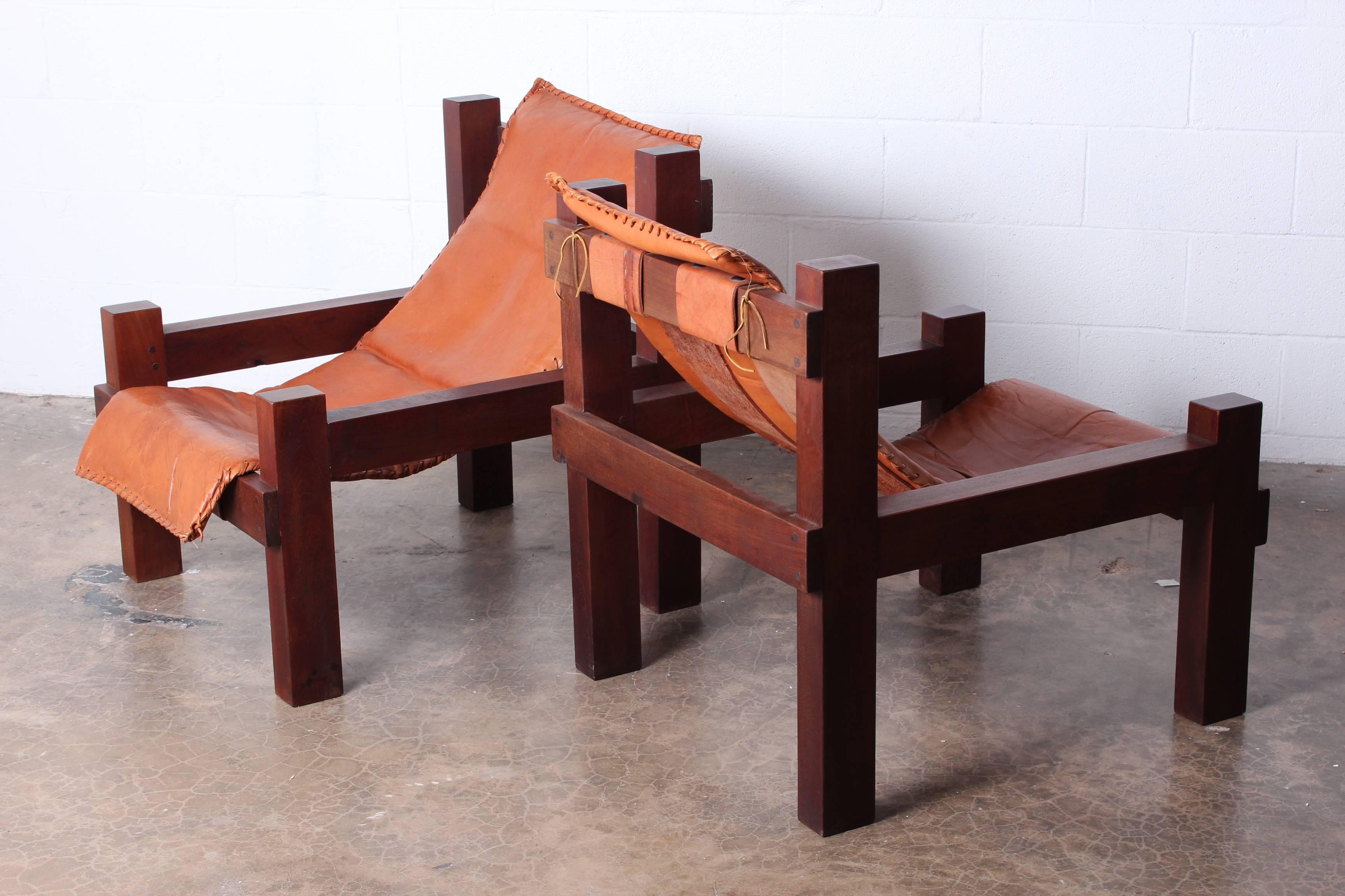 Late 20th Century Pair of Large Leather Sling Chairs
