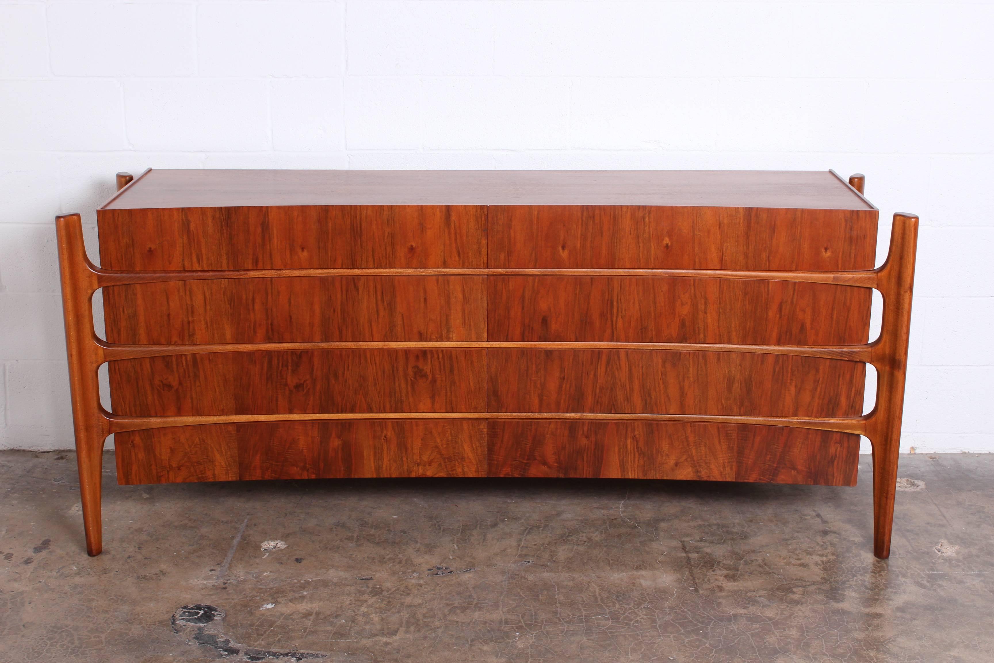 Walnut Curved Front Dresser Designed by William Hinn 5