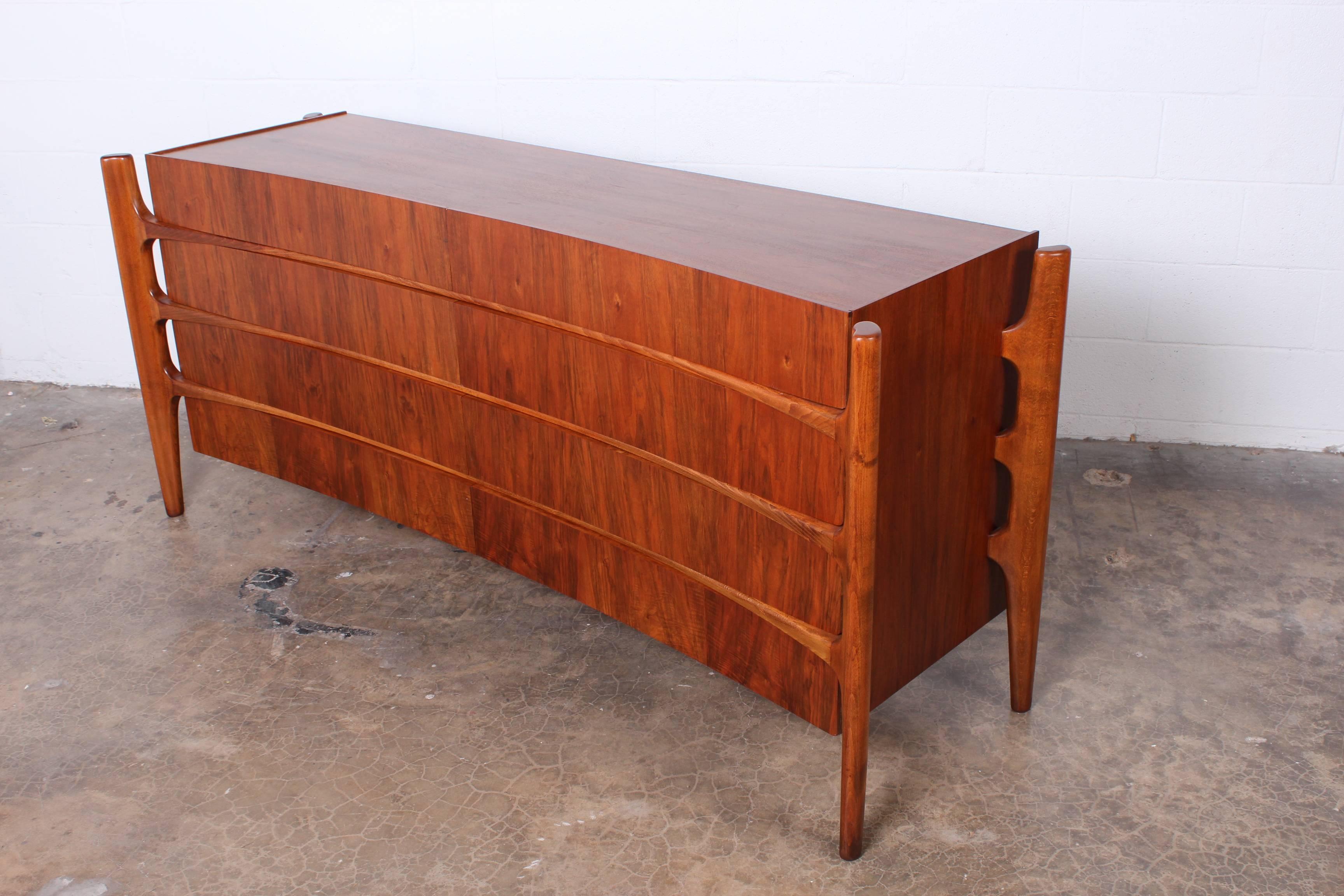 Walnut Curved Front Dresser Designed by William Hinn 6