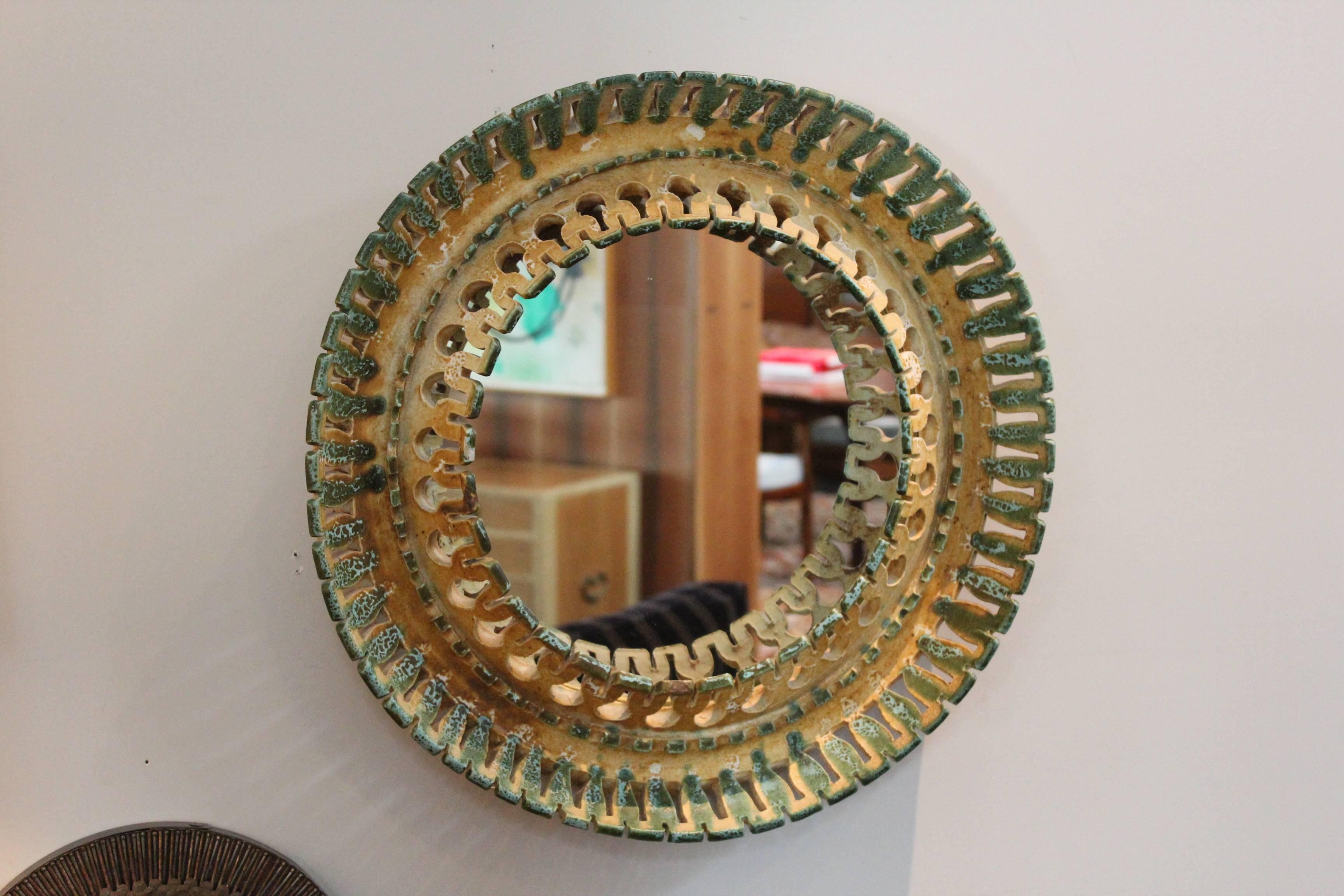 Mid-20th Century Round Ceramic Italian Mirror