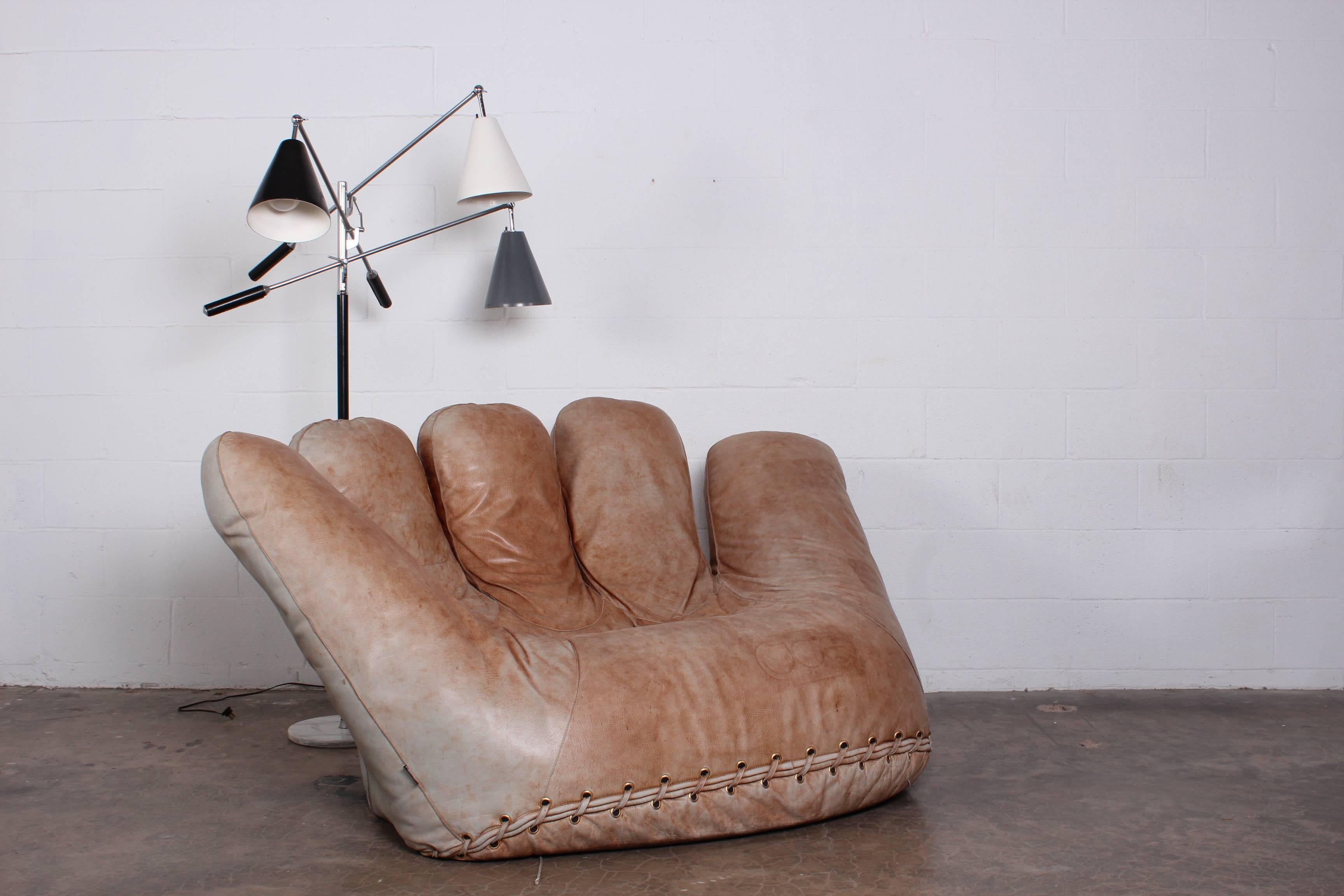 A nicely faded and patinated leather glove chair designed by De Pas Donato D'urbino and Lomazzi for Poltronova.