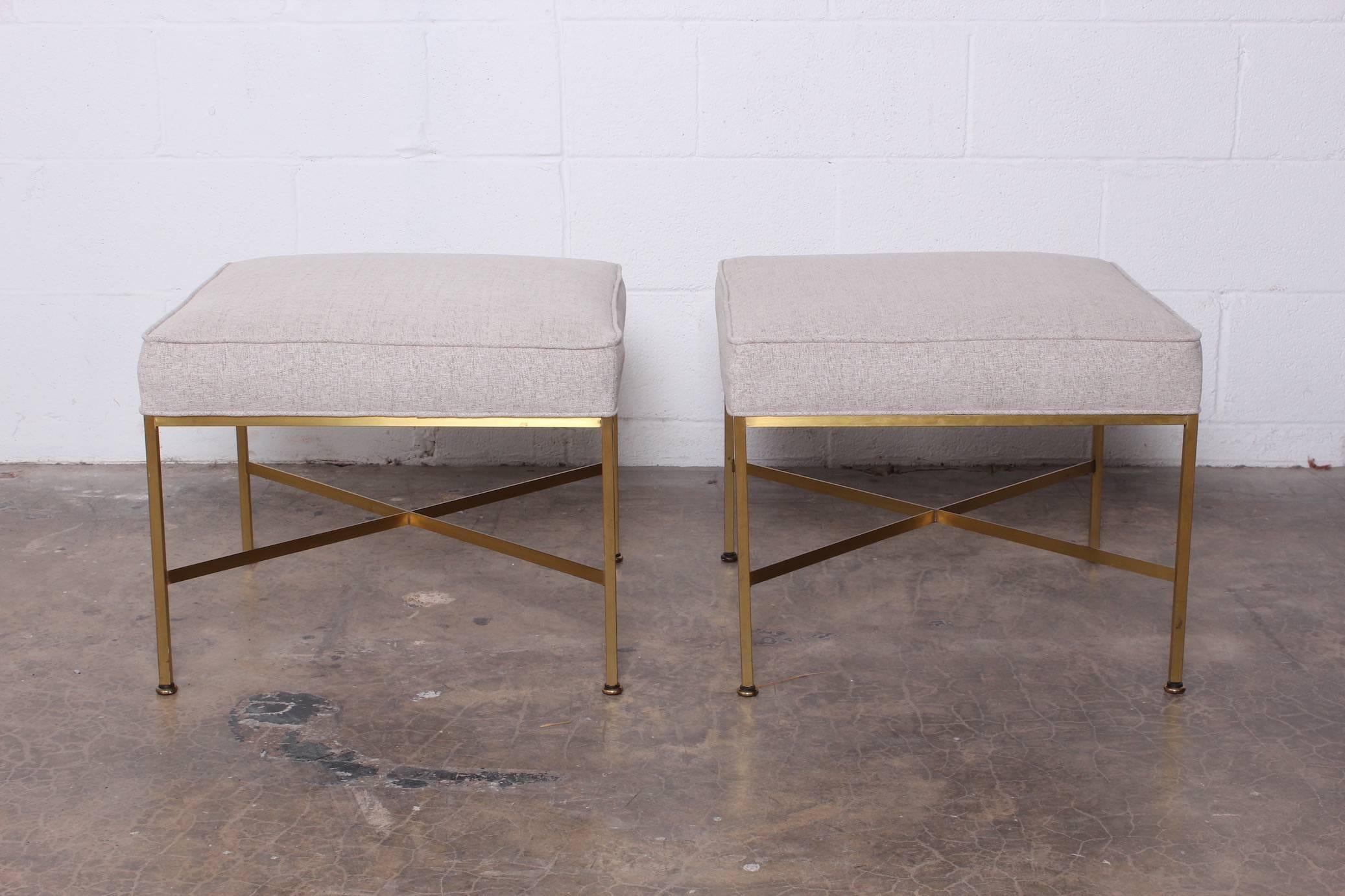 Pair of Brass X-Base Stools by Paul McCobb 2