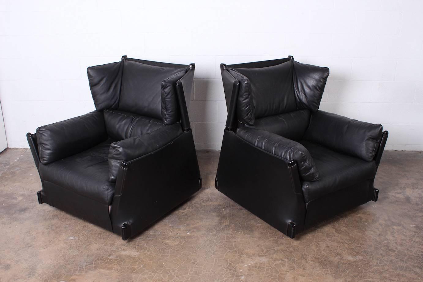 Pair of Rare Leather Armchairs by Piero De Martini for Cassina 4
