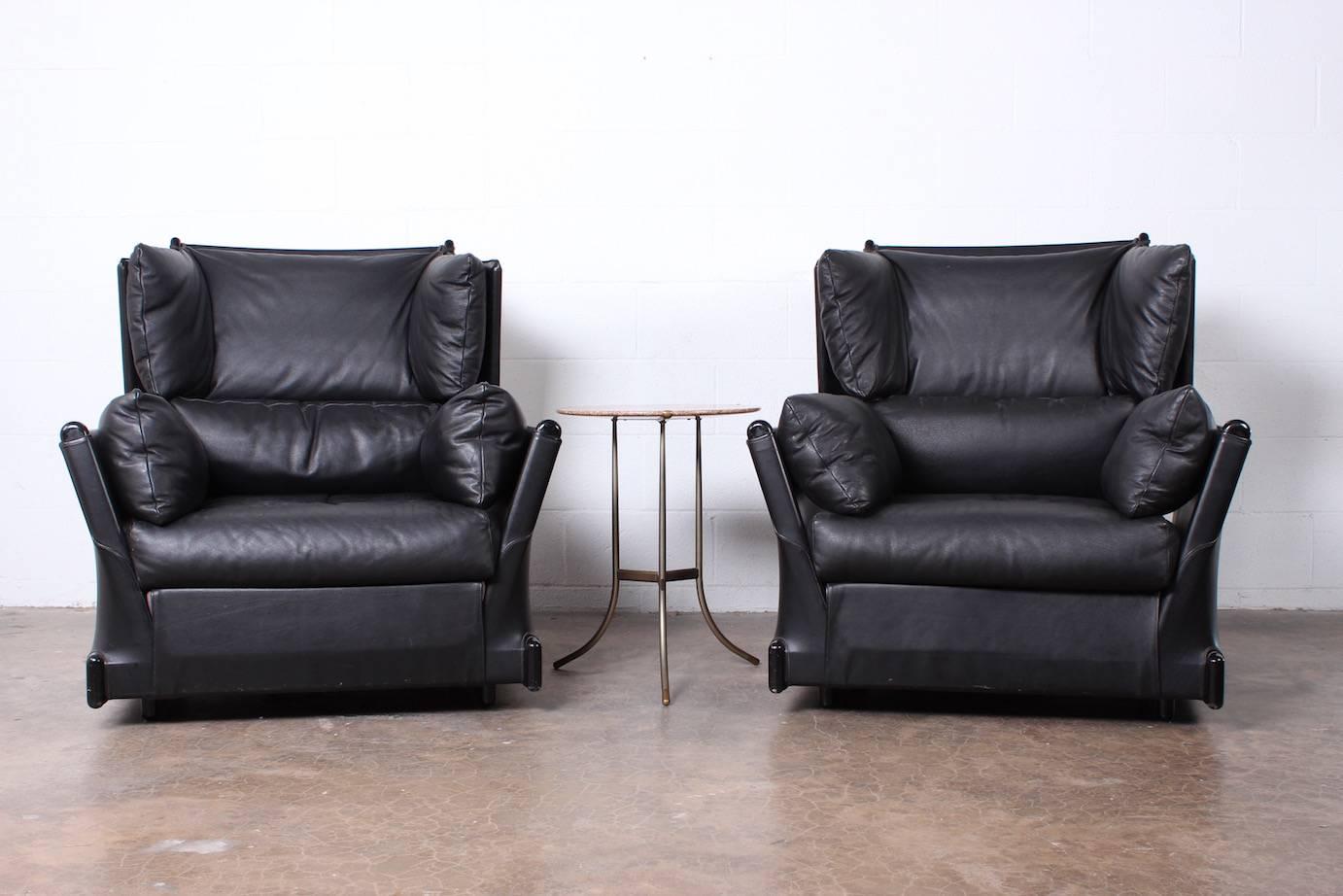 Pair of Rare Leather Armchairs by Piero De Martini for Cassina 5