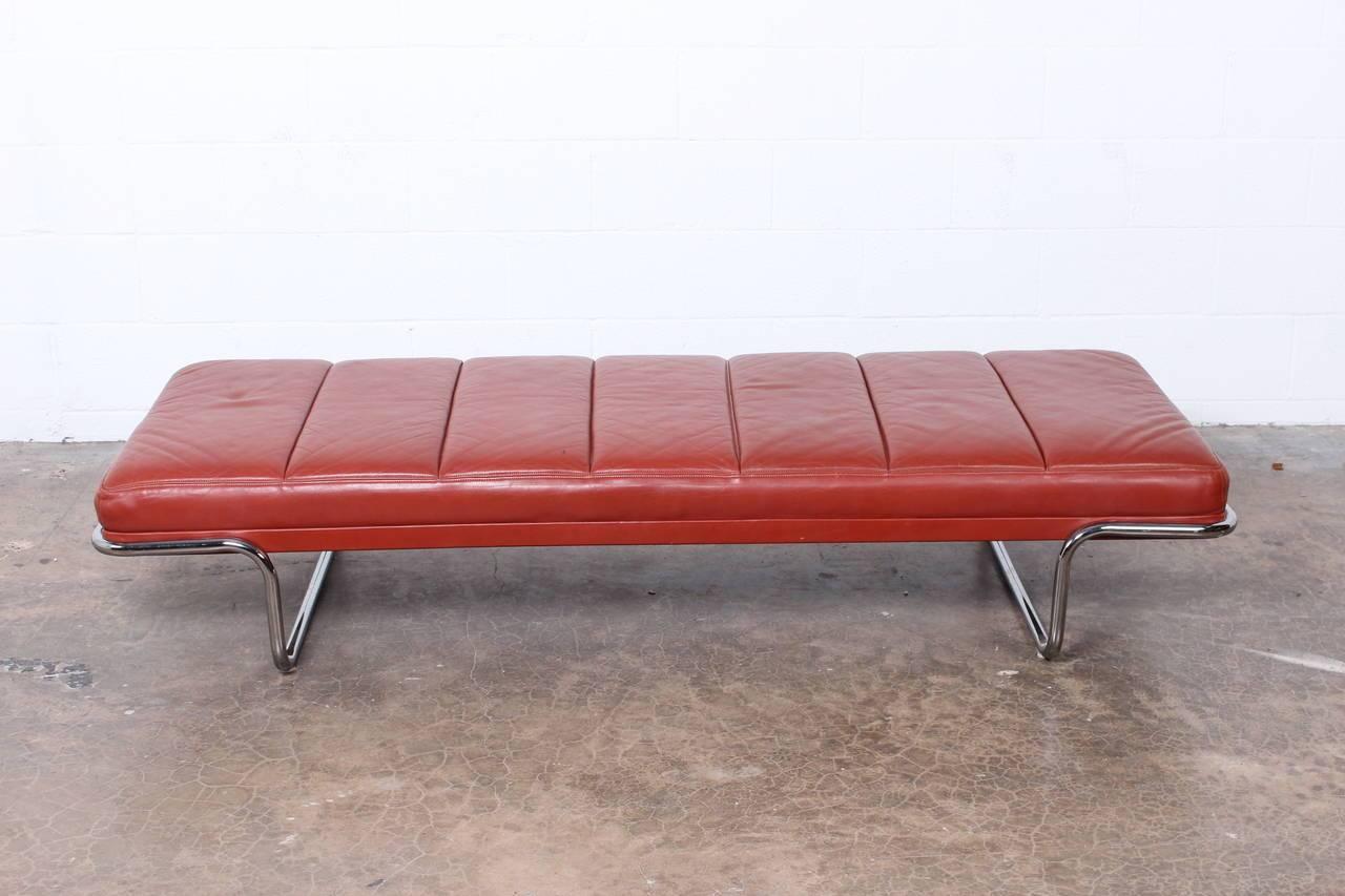 A beautifully tailored leather and chrome bench by Brayton.