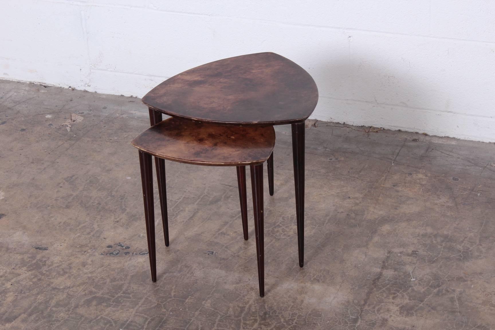 Pair of Goatskin Nesting Tables by Aldo Tura In Good Condition In Dallas, TX
