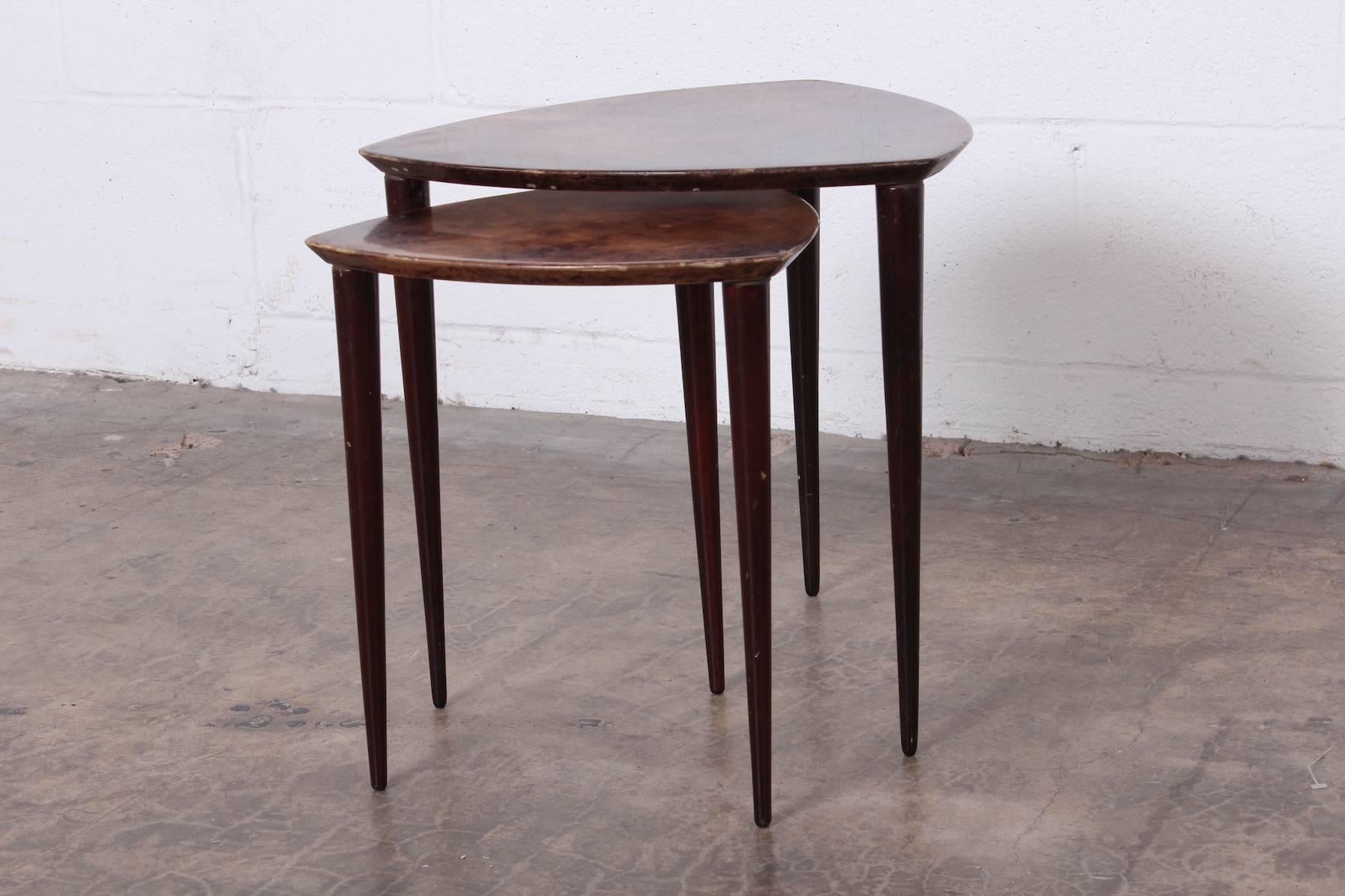 Mid-20th Century Pair of Goatskin Nesting Tables by Aldo Tura