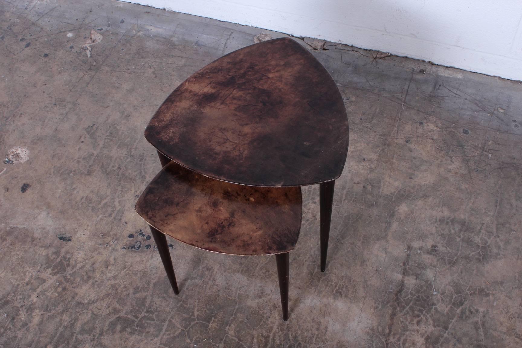 Pair of Goatskin Nesting Tables by Aldo Tura 1