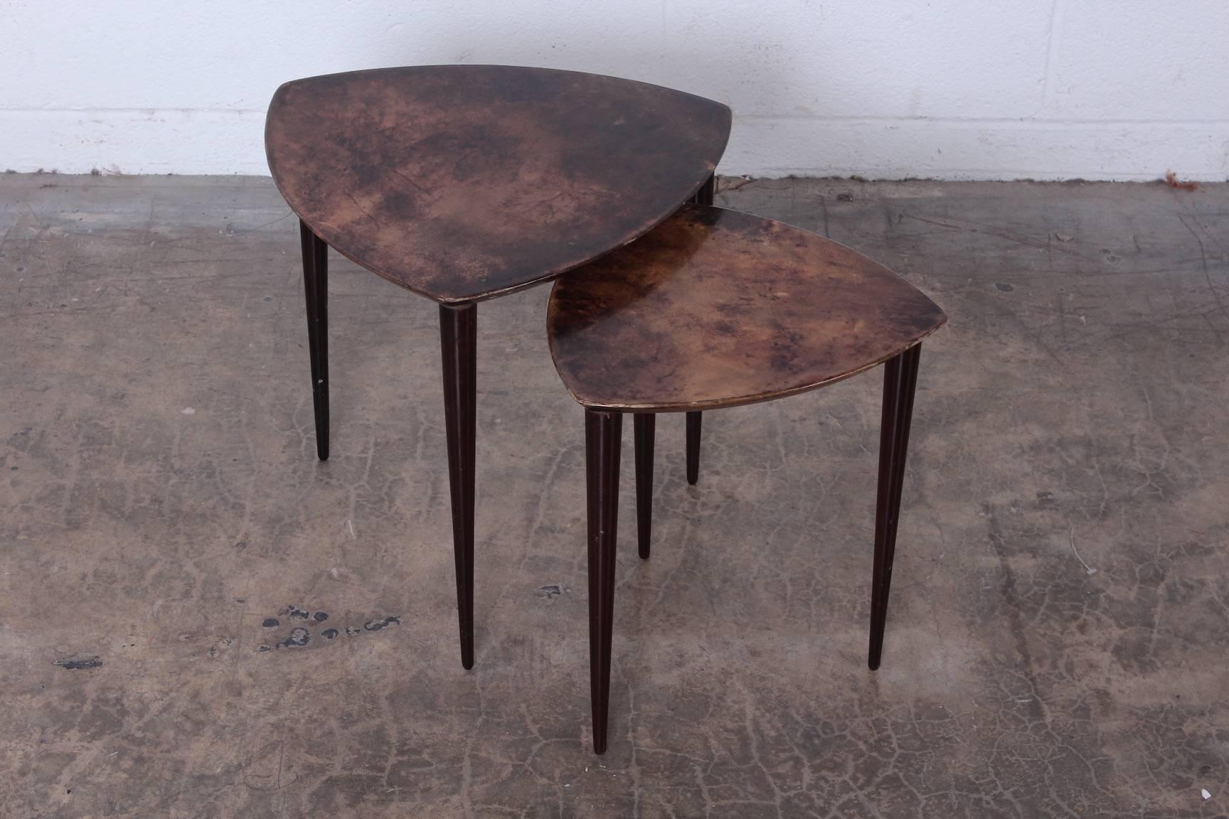 Pair of Goatskin Nesting Tables by Aldo Tura 3