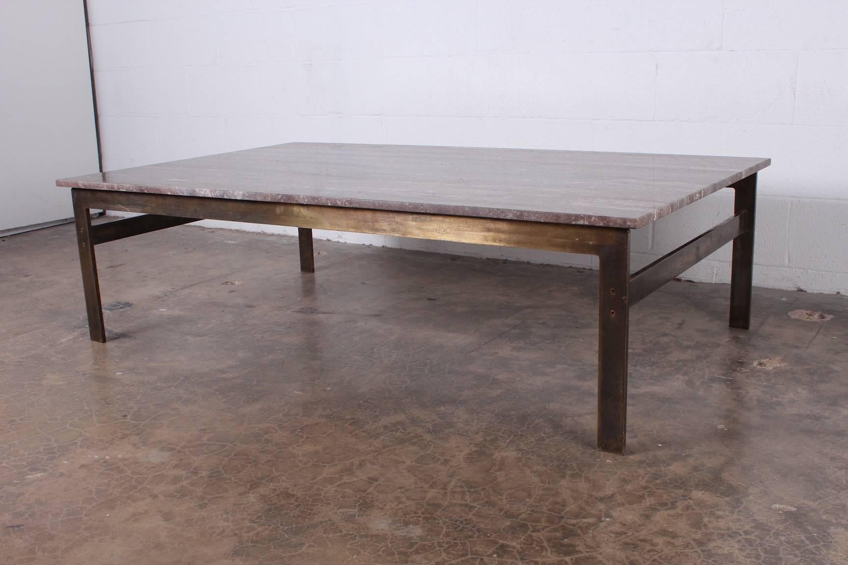 Late 20th Century Bronze and Travertine Coffee Table