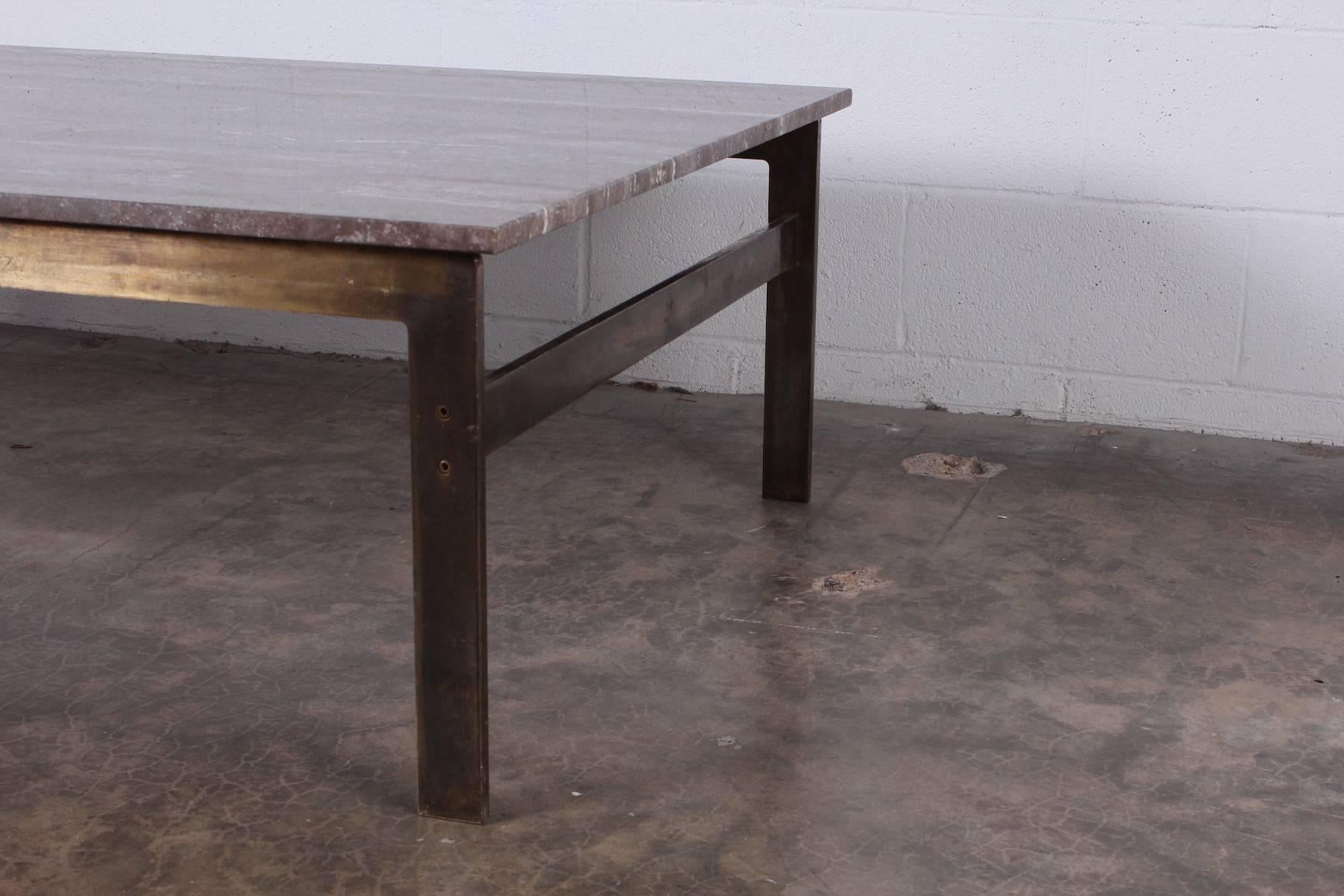 Bronze and Travertine Coffee Table 1