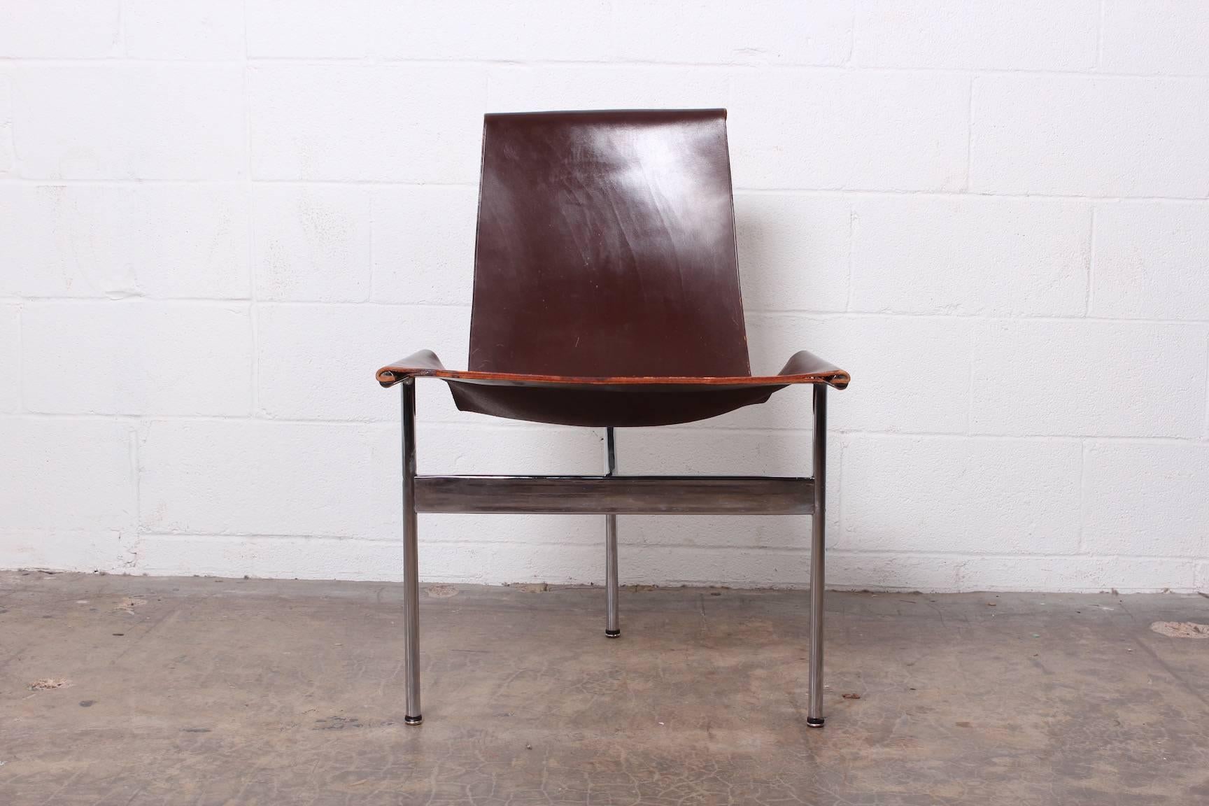 T-chair designed by William Katavolos for Laverne, 1952. This example with original leather.