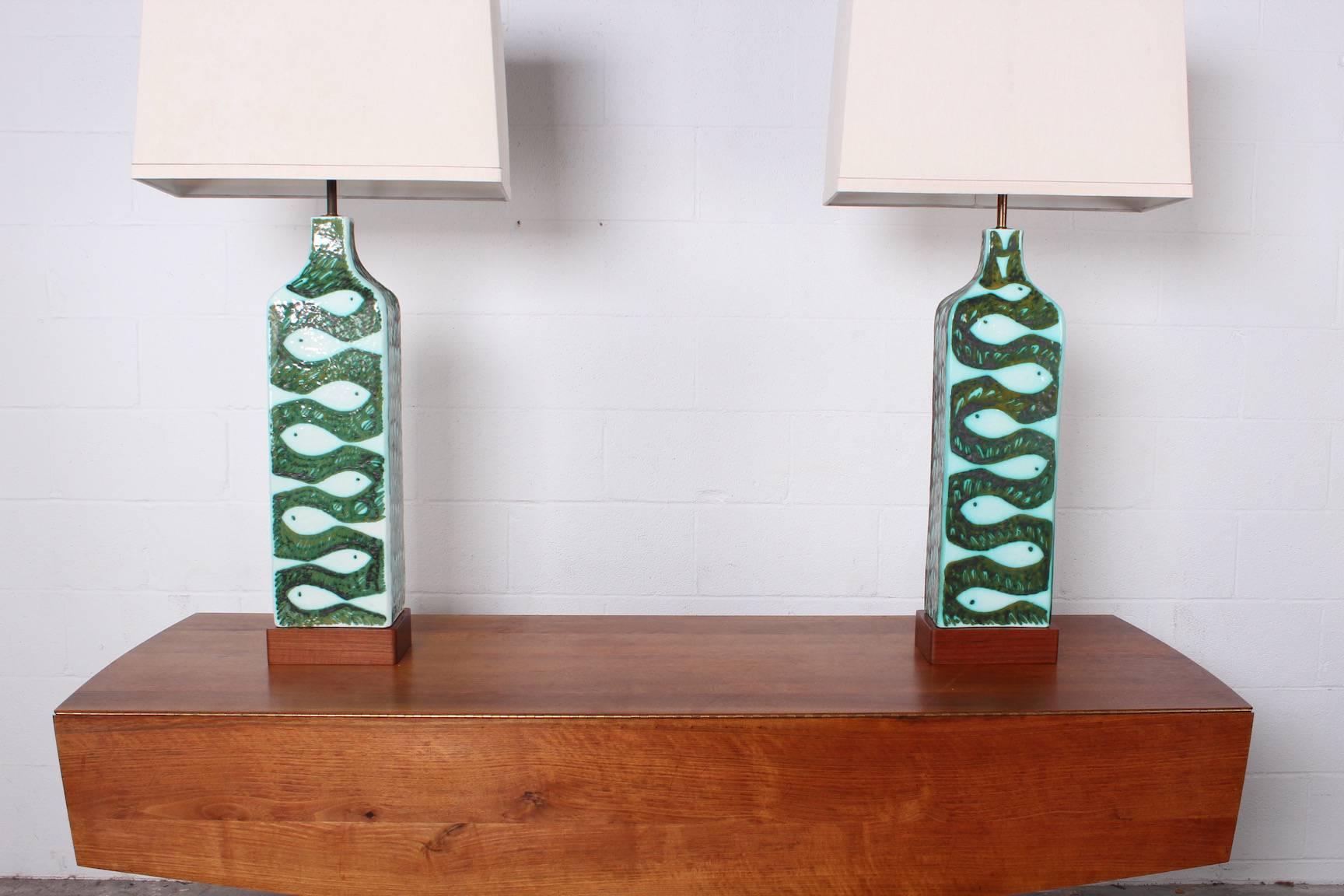 Mid-20th Century Large Pair of Ceramic Lamps by Alessio Tasca for Raymor