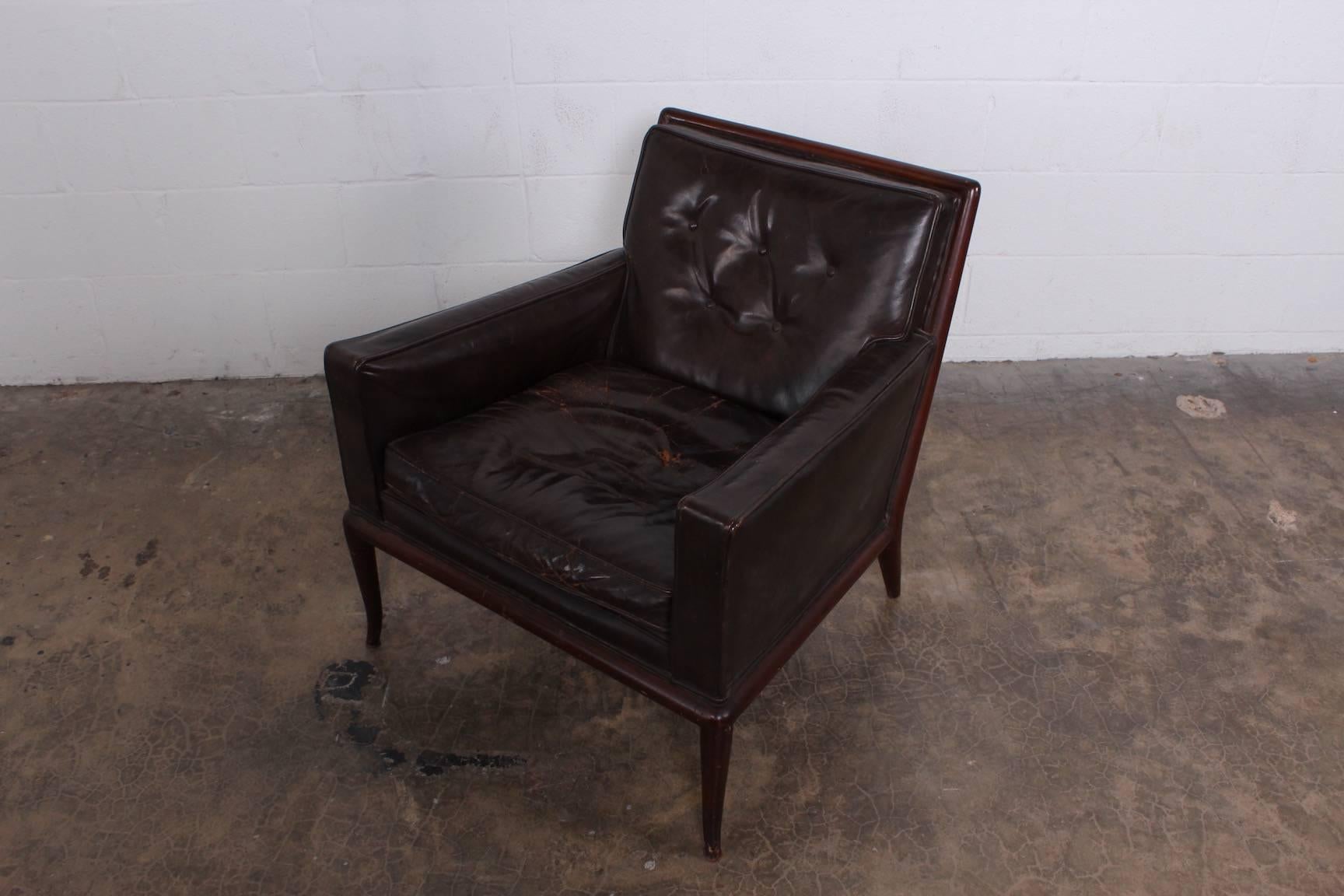 T.H. Robsjohn-Gibbings Lounge Chair in Original Leather In Good Condition In Dallas, TX