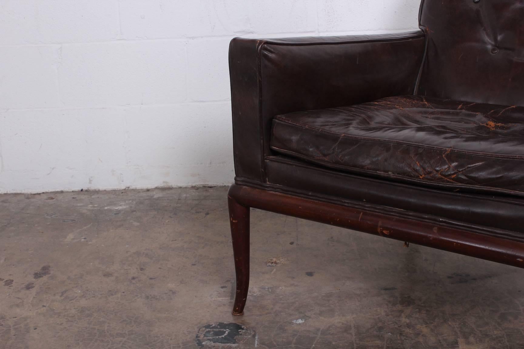 Mid-20th Century T.H. Robsjohn-Gibbings Lounge Chair in Original Leather