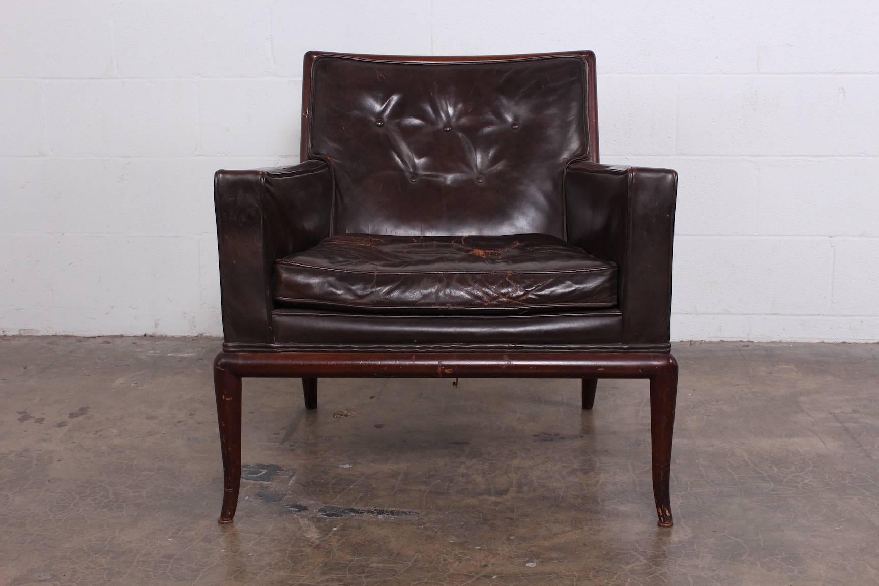 T.H. Robsjohn-Gibbings Lounge Chair in Original Leather 1