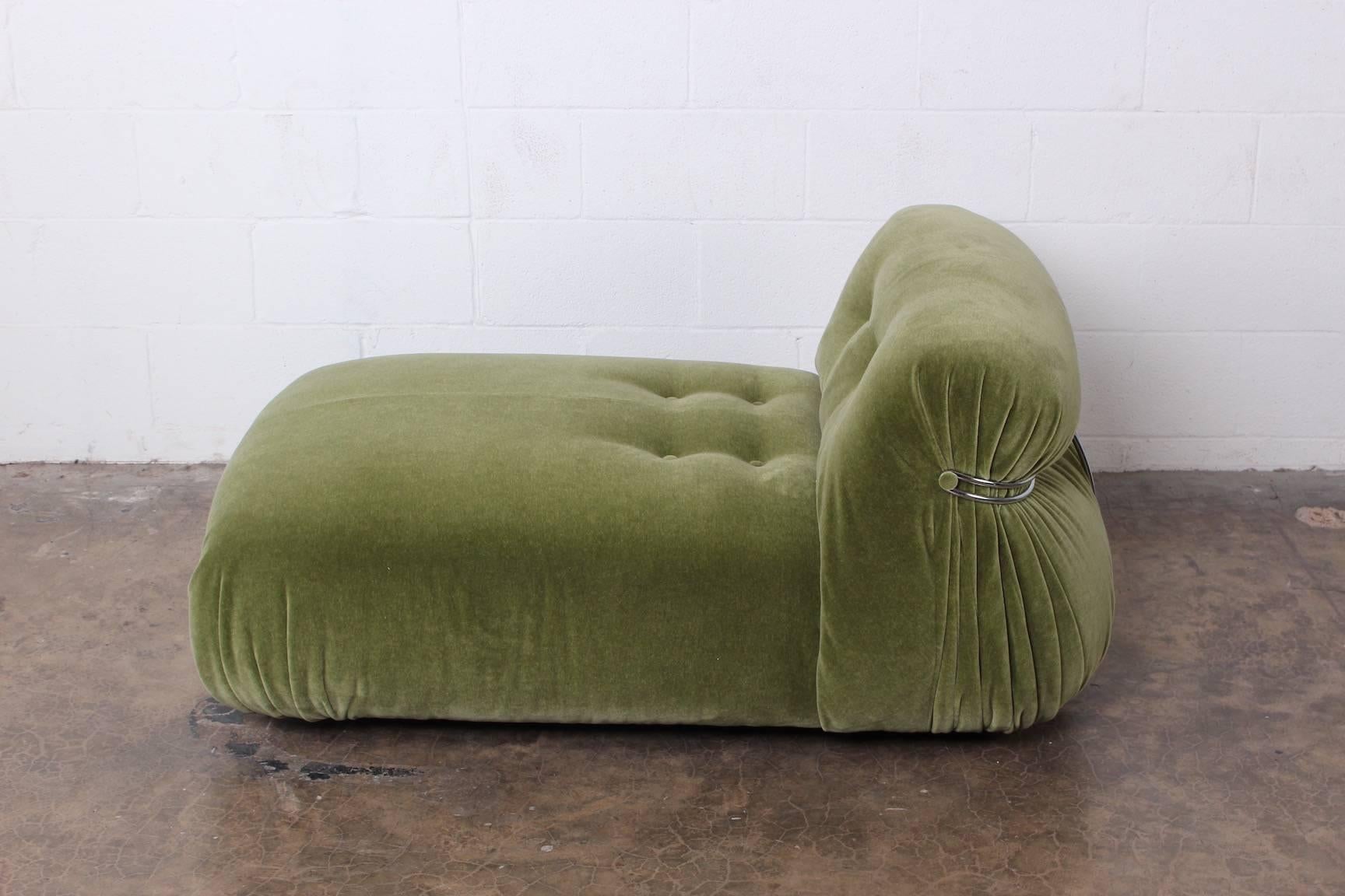 A Soriana chaise longue in green mohair. Designed by Tobia and Afra Scarpa for Cassina.