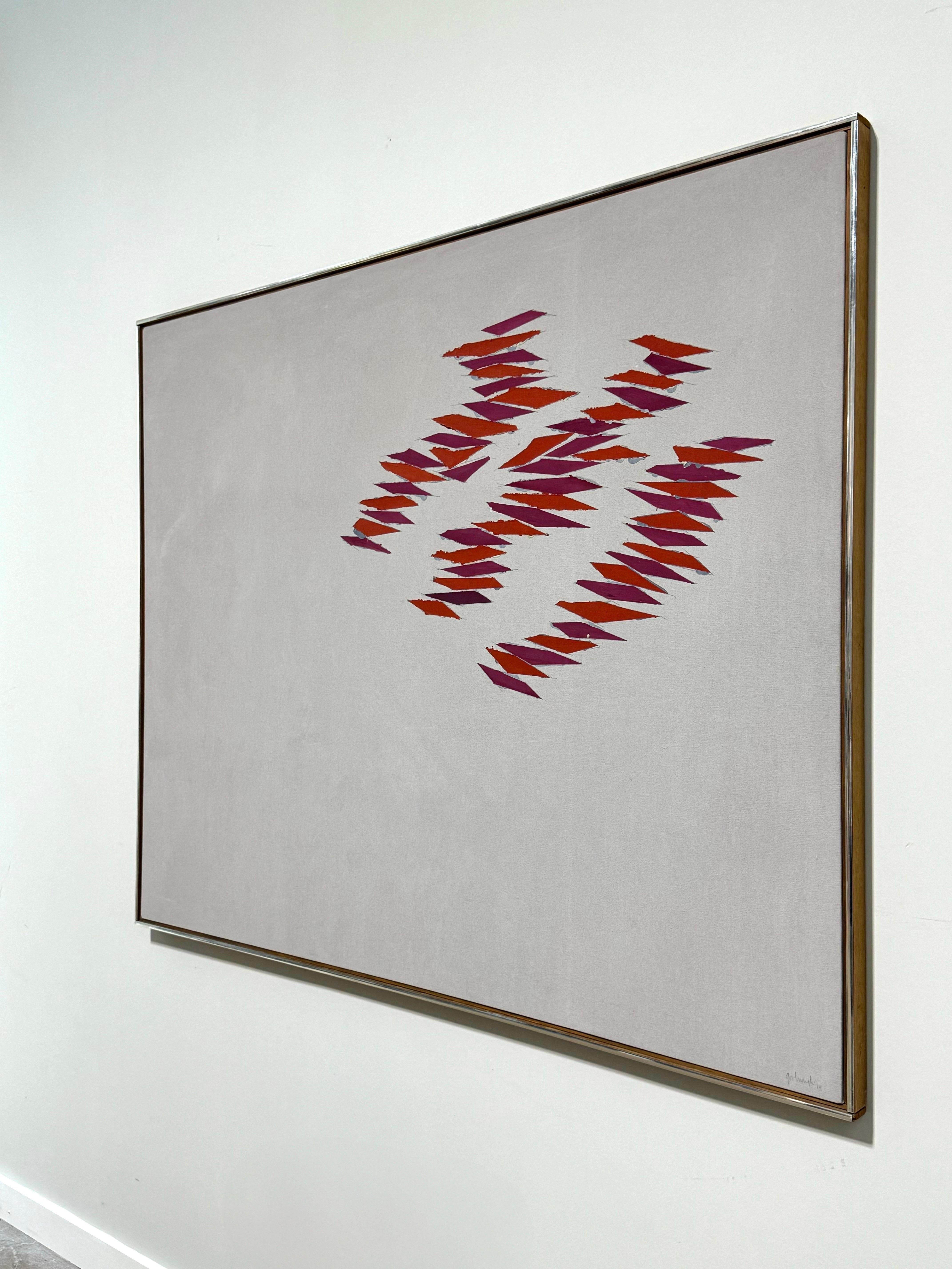 Robert Goodnough (American, 1917-2010) begun his career as a figurative painter but after moving to NYC in 1951 and seeing the work of the early Abstract Expressionists he left representational imagery behind forever. In this 1974 work titled 'Grape