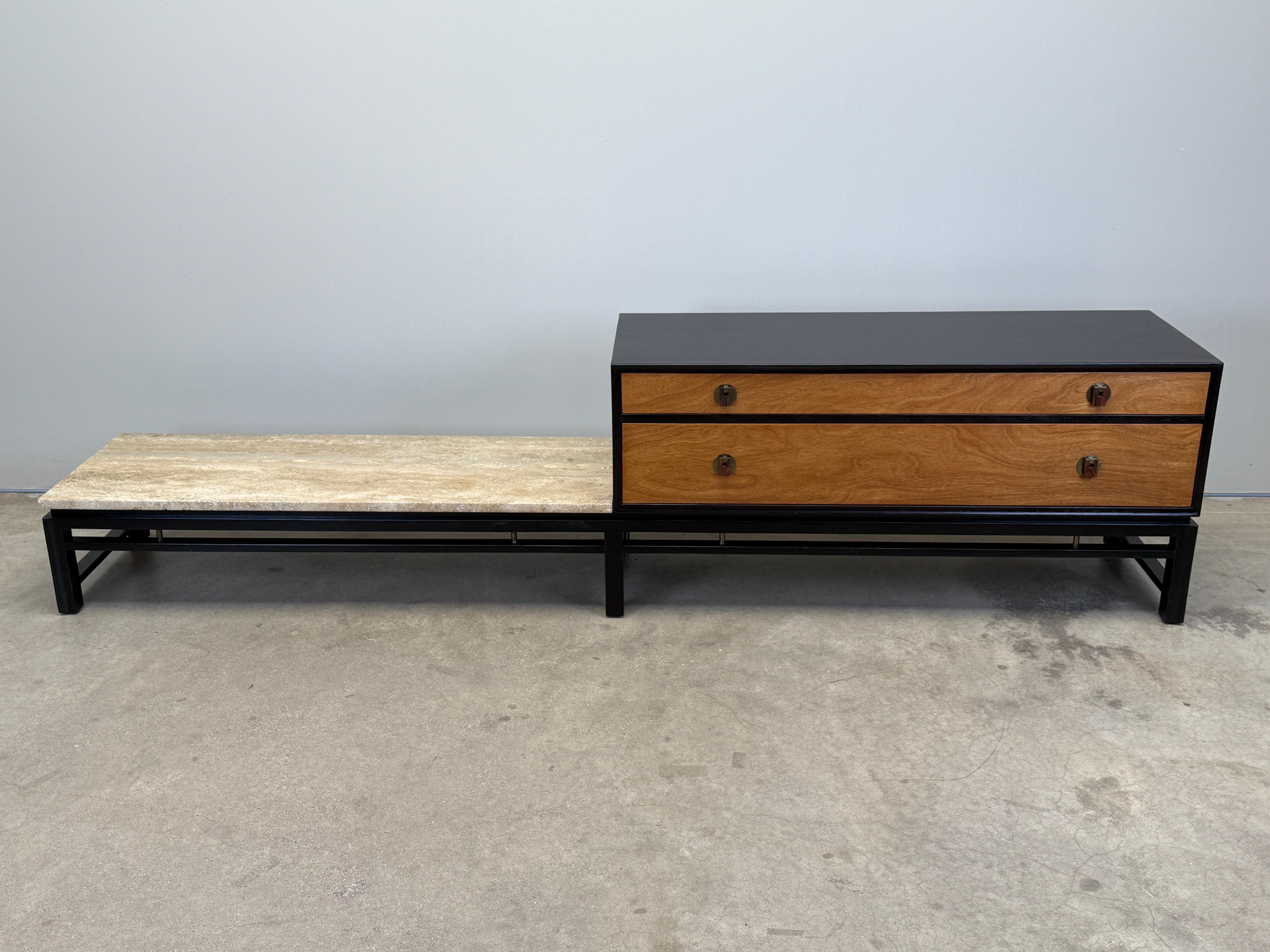 Edward Wormley for Dunbar Cabinet with Travertine Table In Good Condition For Sale In Dallas, TX