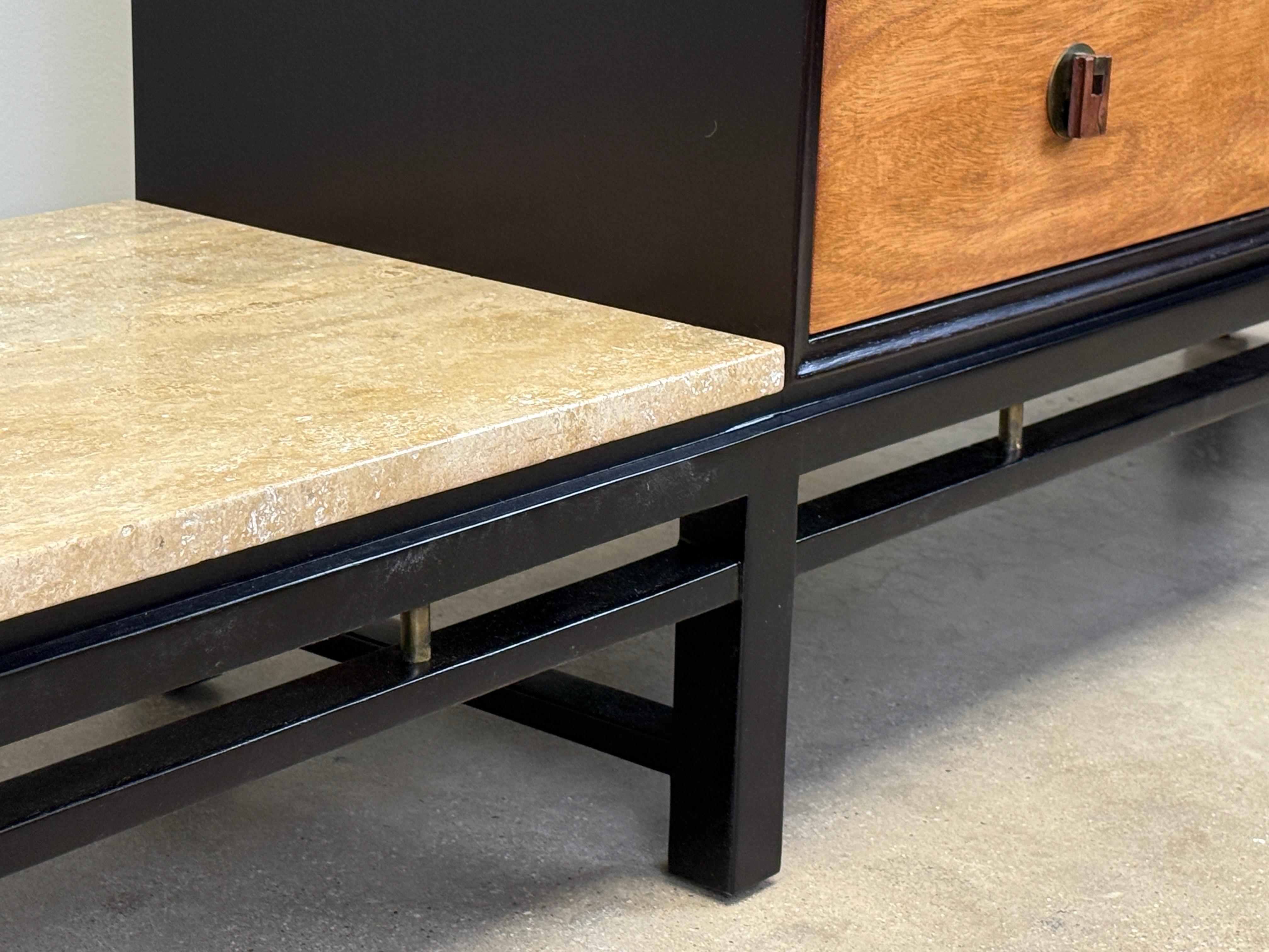 Mid-20th Century Edward Wormley for Dunbar Cabinet with Travertine Table For Sale