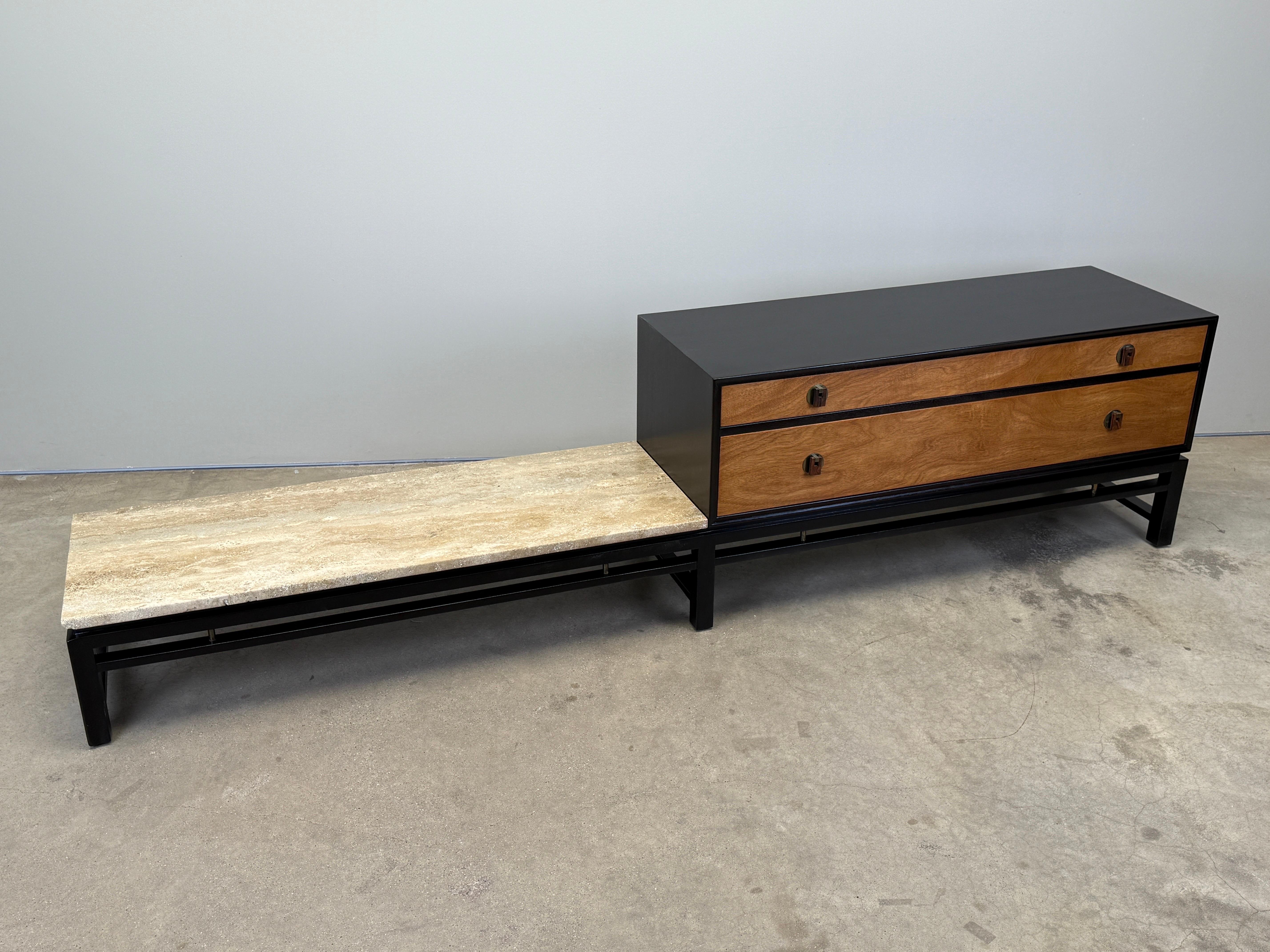 Edward Wormley for Dunbar Cabinet with Travertine Table For Sale 10