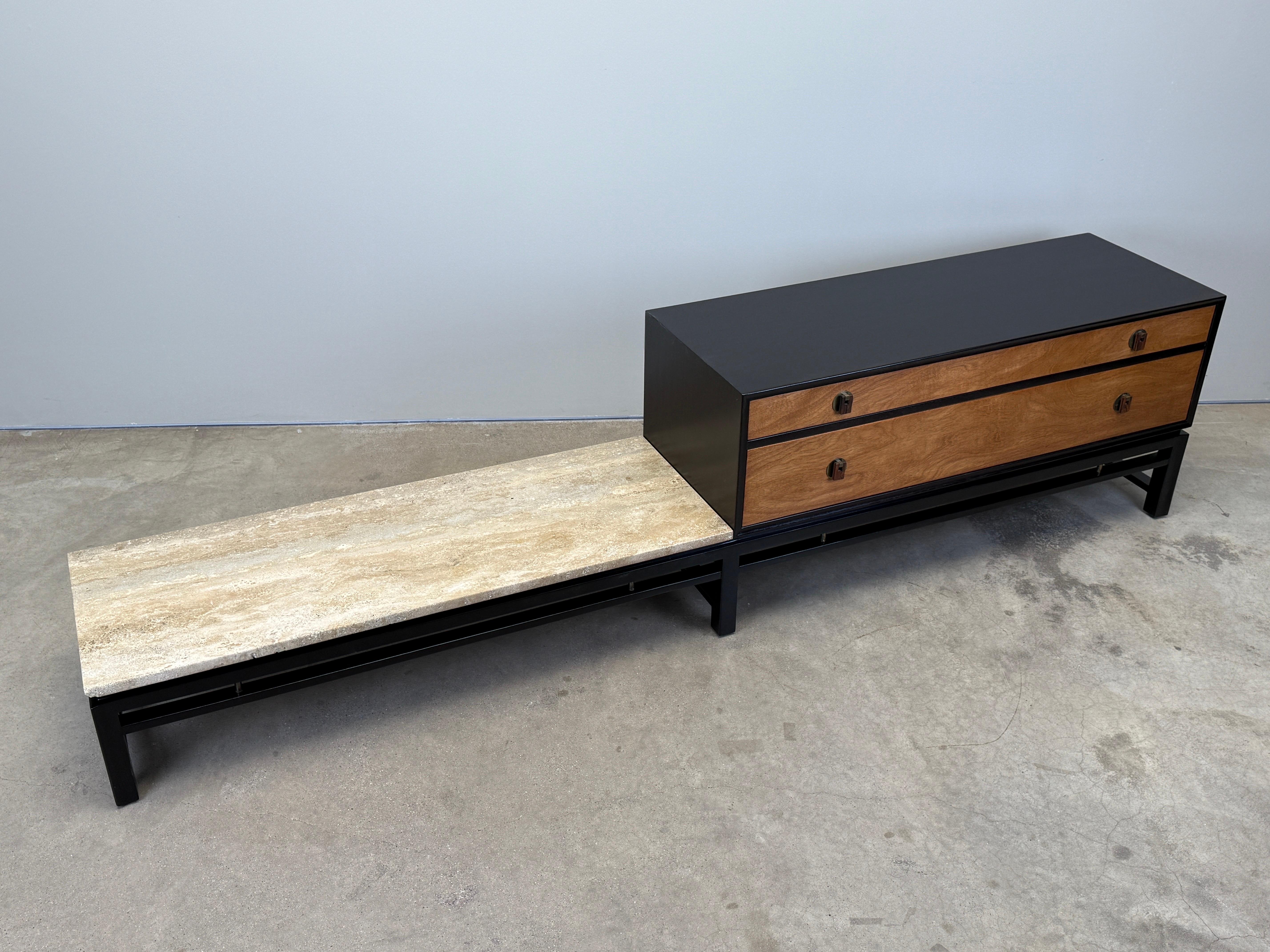 Edward Wormley for Dunbar Cabinet with Travertine Table For Sale 1