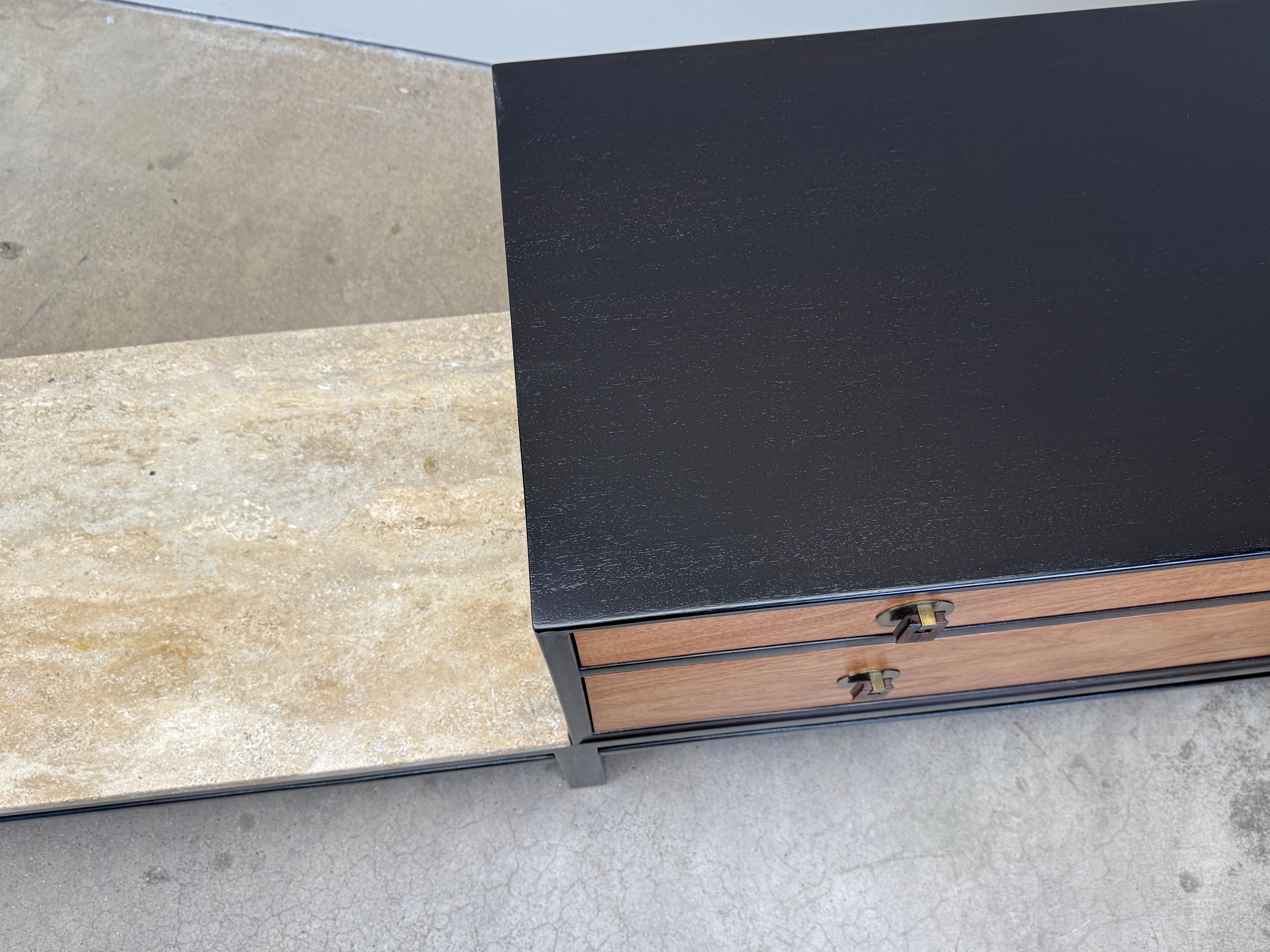 Edward Wormley for Dunbar Cabinet with Travertine Table For Sale 2