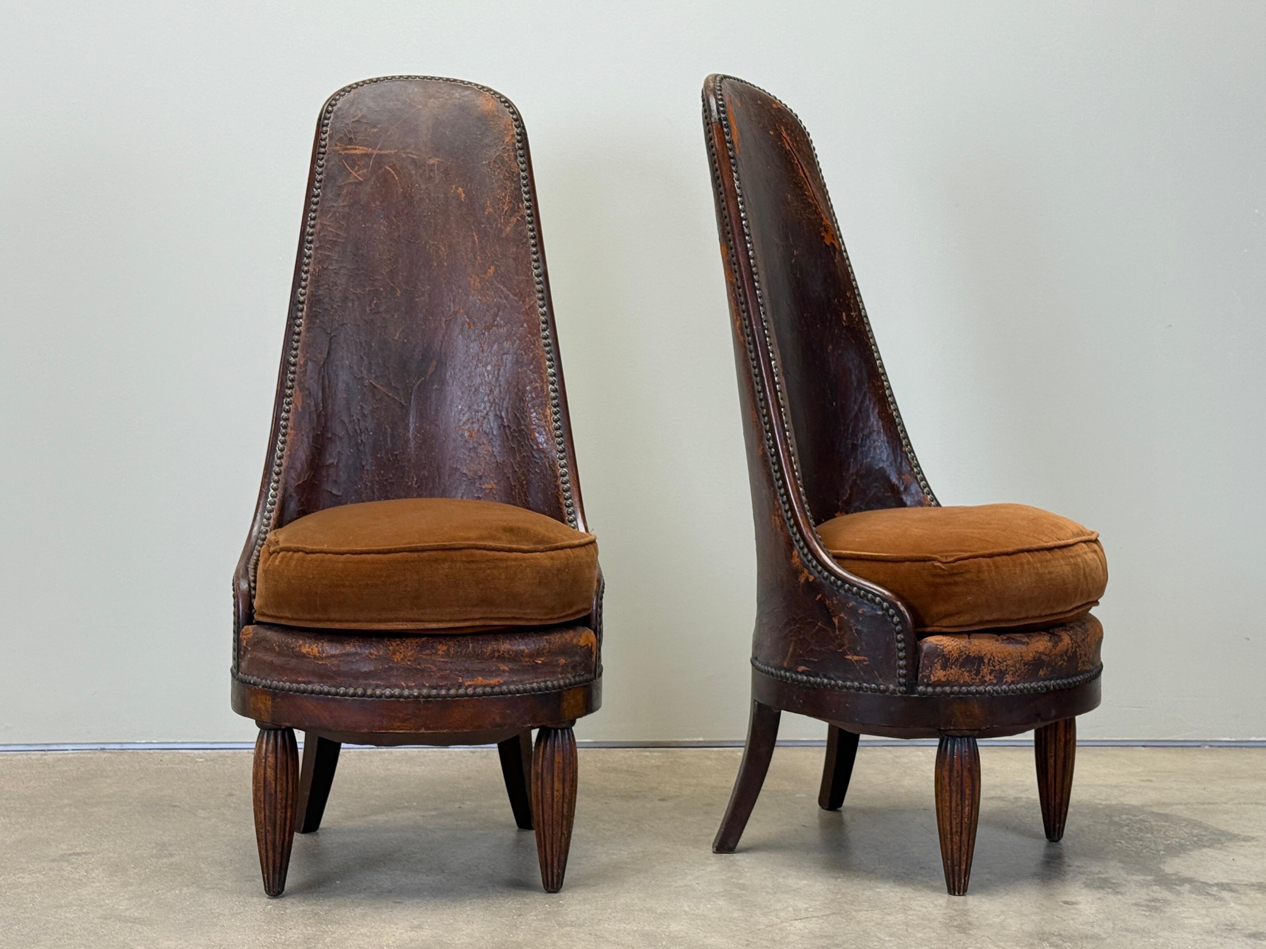 Pair of High Back Chairs by Maurice Dufrêne, 1930's For Sale 3