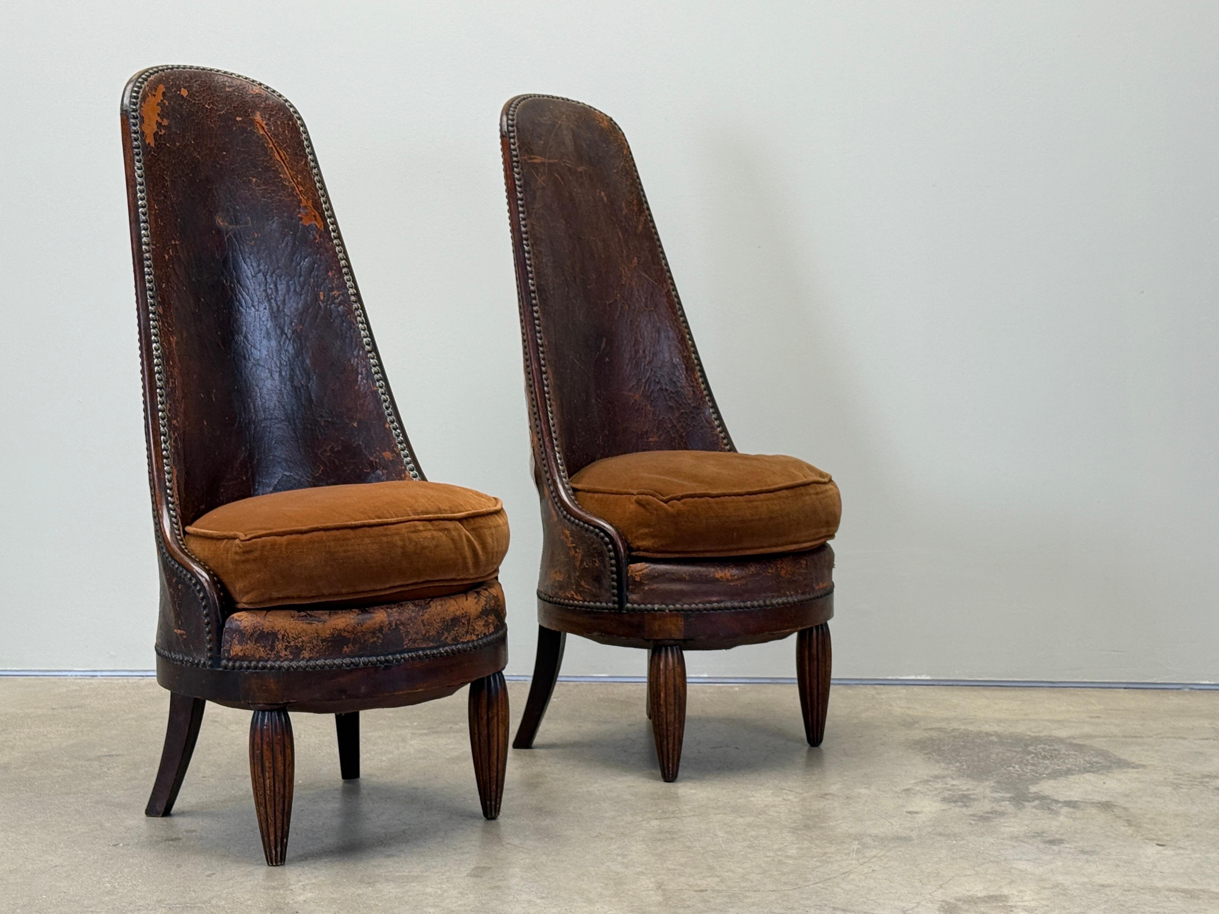Pair of High Back Chairs by Maurice Dufrêne, 1930's For Sale 4