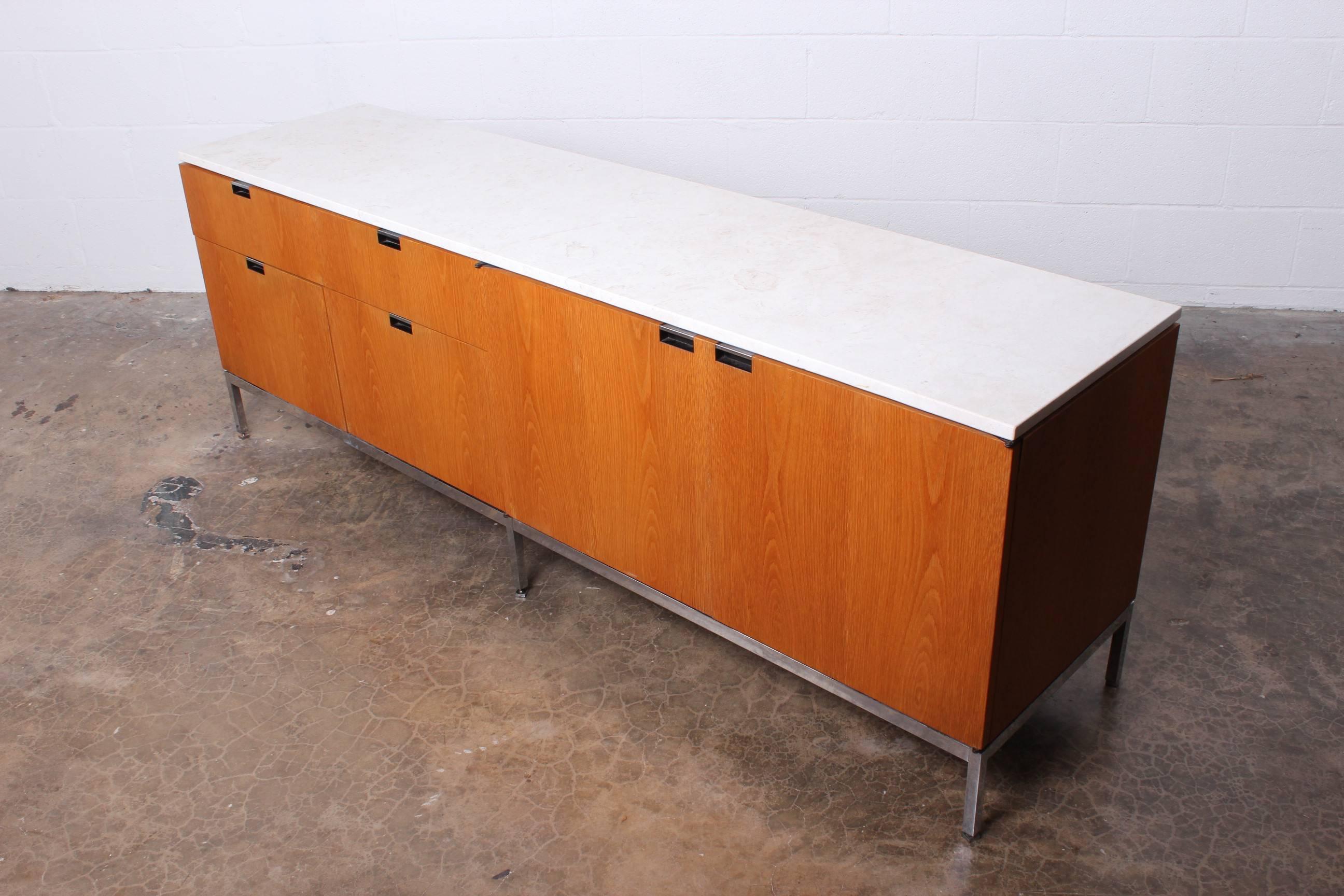 Mid-20th Century Oak and Marble Credenza by Florence Knoll