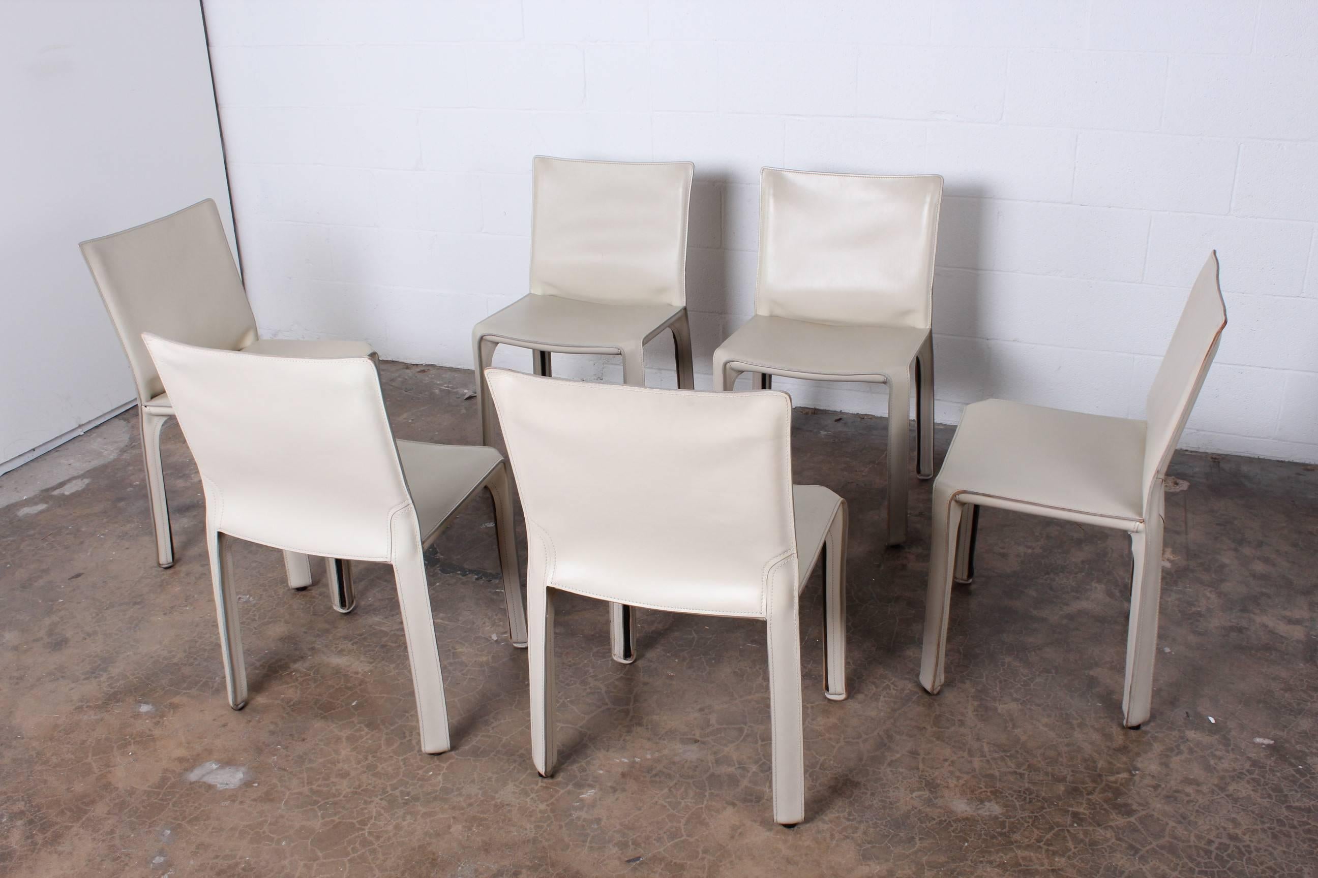 Set of Six Ivory Cab Chairs by Mario Bellini for Cassina 6