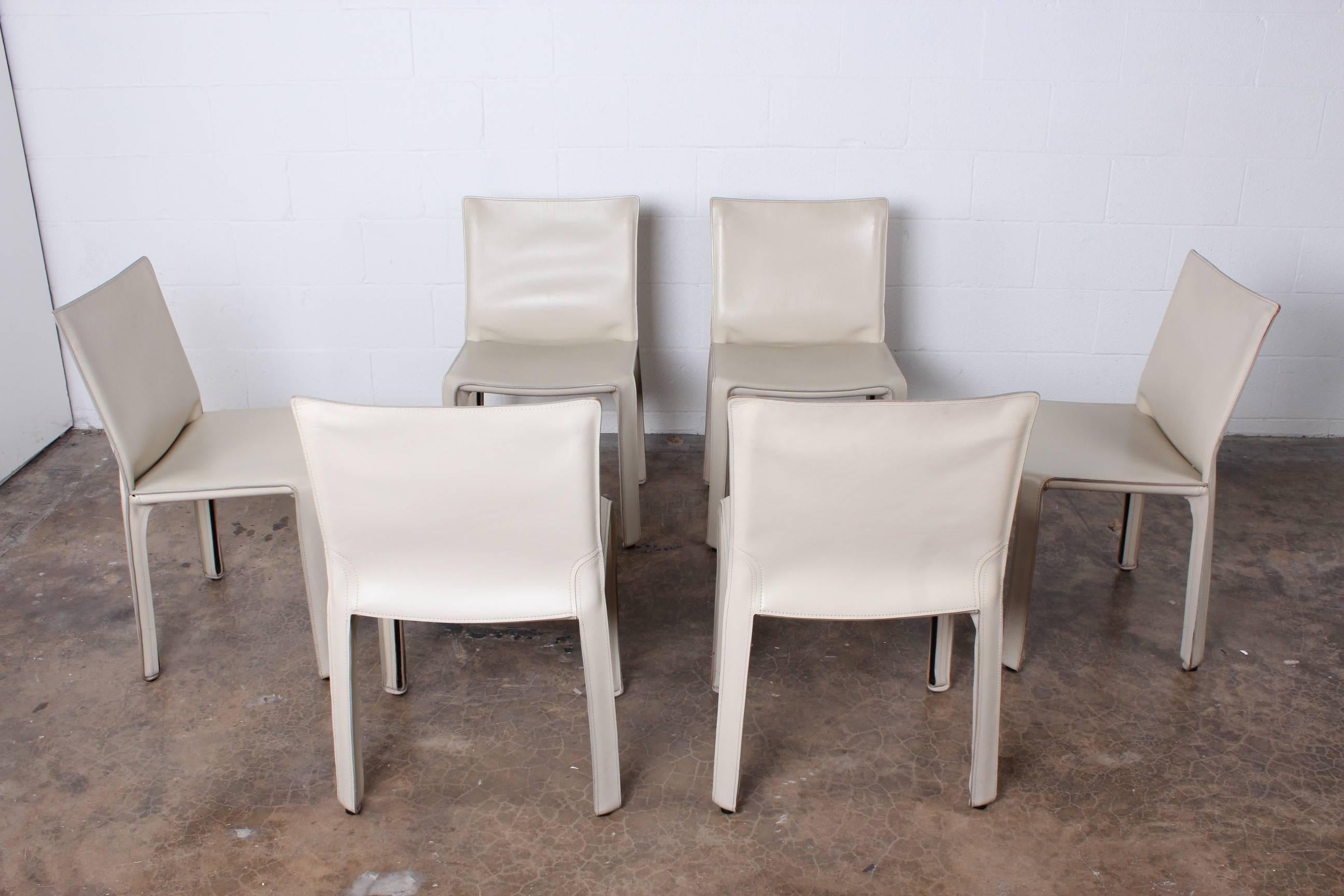 Set of Six Ivory Cab Chairs by Mario Bellini for Cassina In Good Condition In Dallas, TX