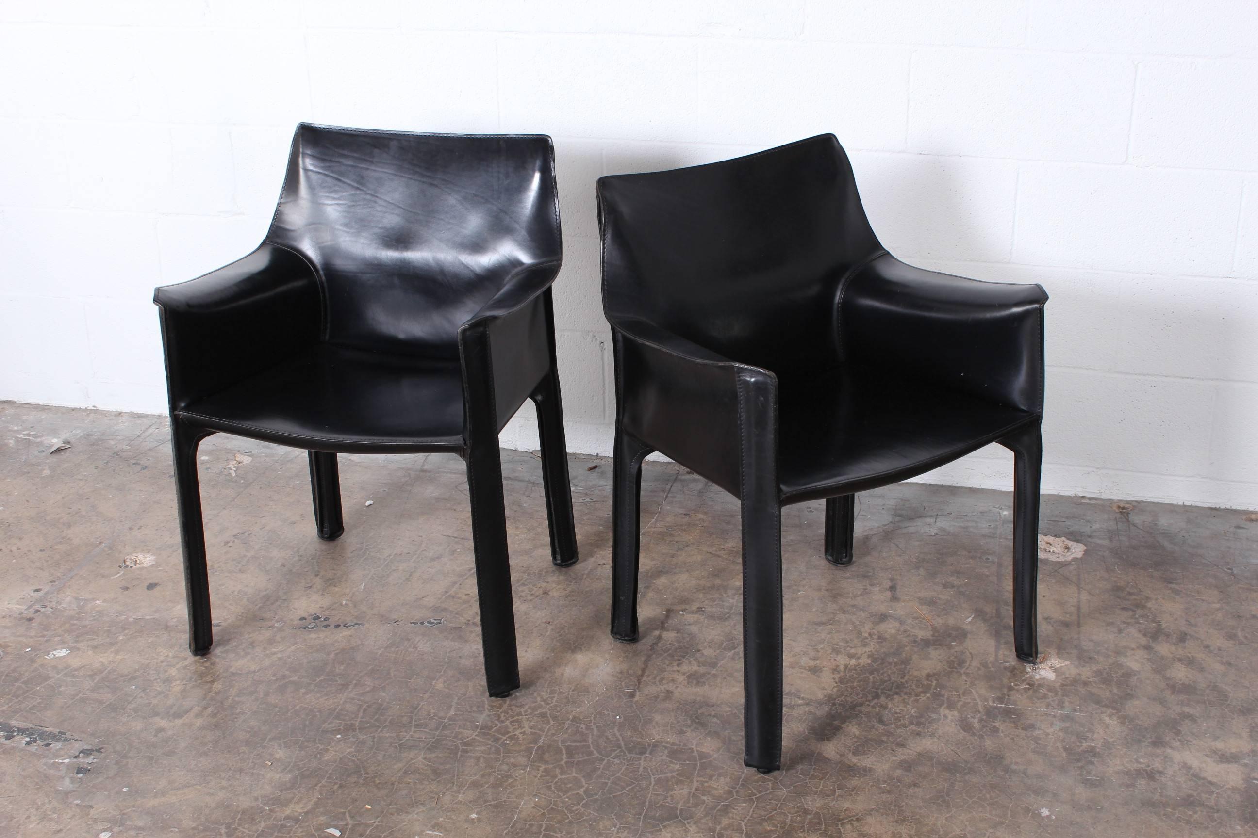 Pair of Black Cab Armchairs by Mario Bellini for Cassina 3
