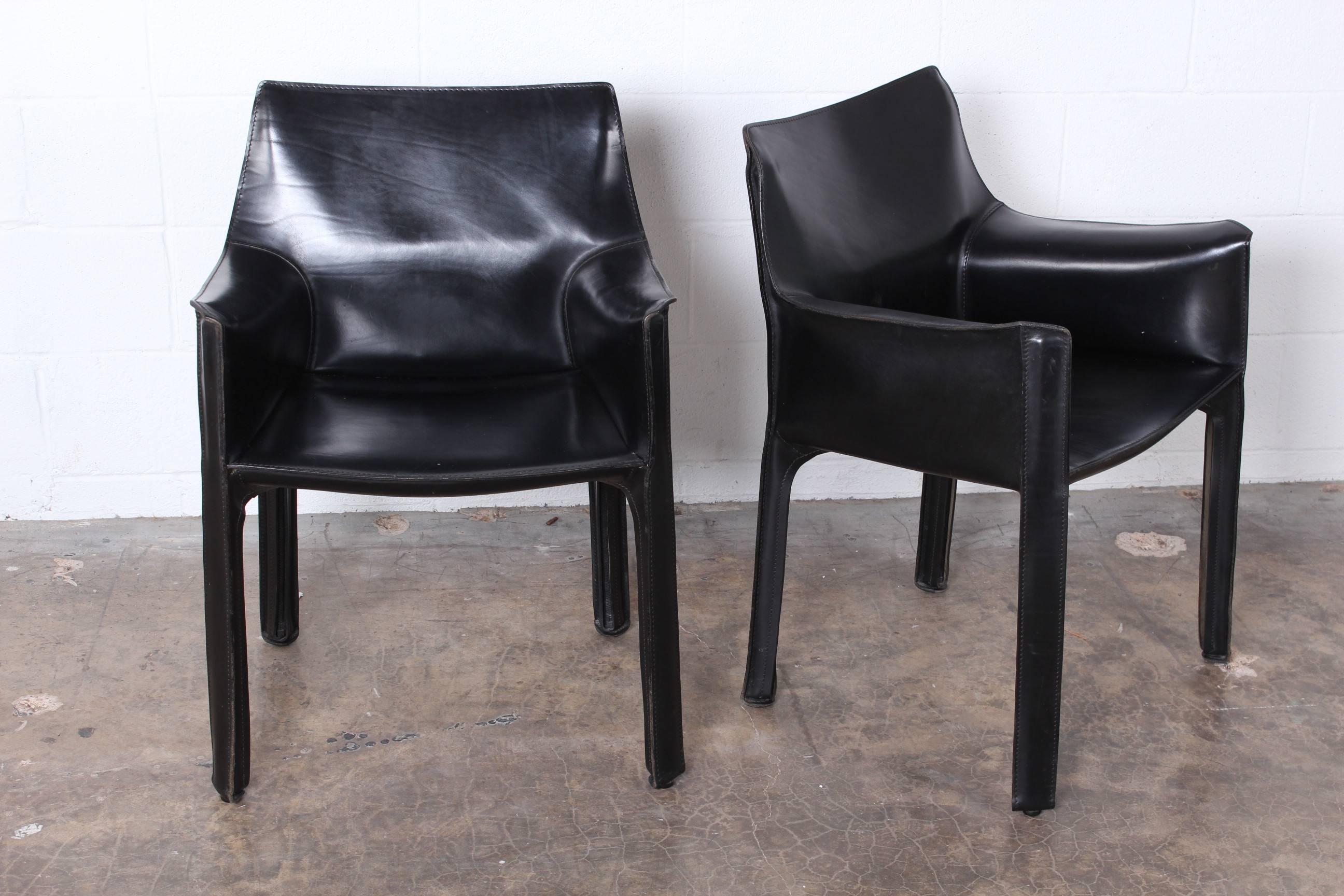 Pair of Black Cab Armchairs by Mario Bellini for Cassina 1