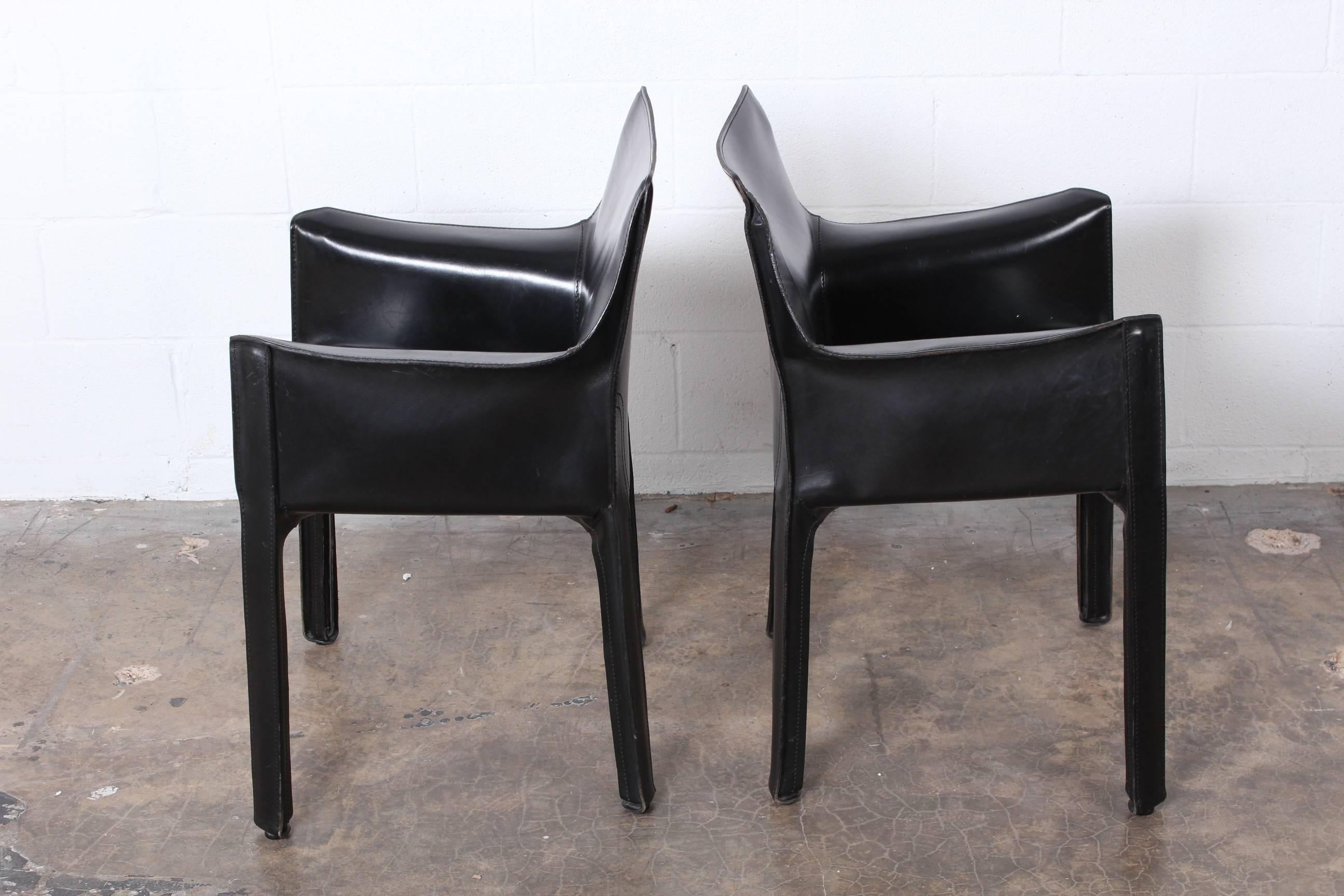 Pair of Black Cab Armchairs by Mario Bellini for Cassina 6
