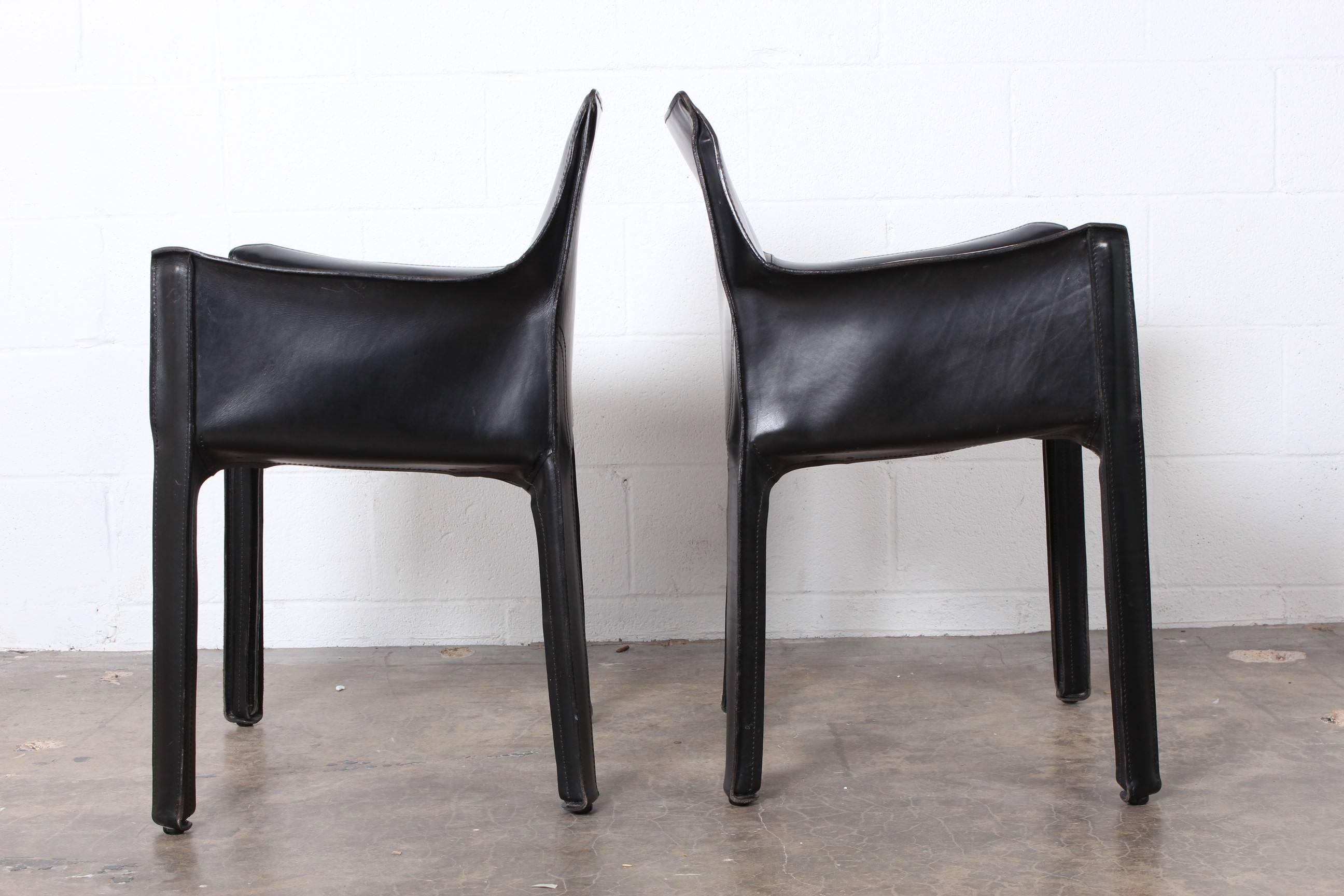 Pair of Black Cab Armchairs by Mario Bellini for Cassina 4