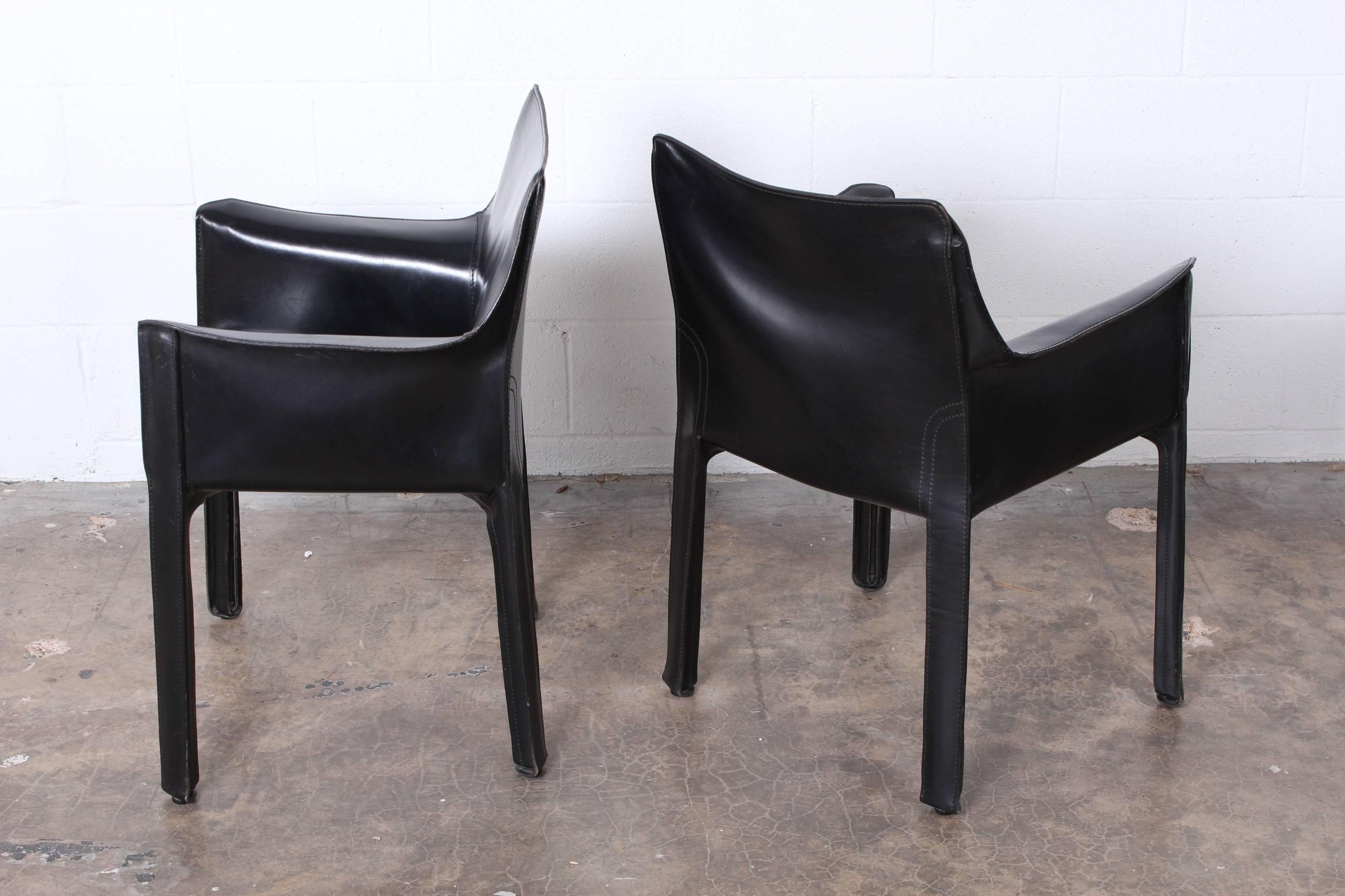 Pair of Black Cab Armchairs by Mario Bellini for Cassina 5