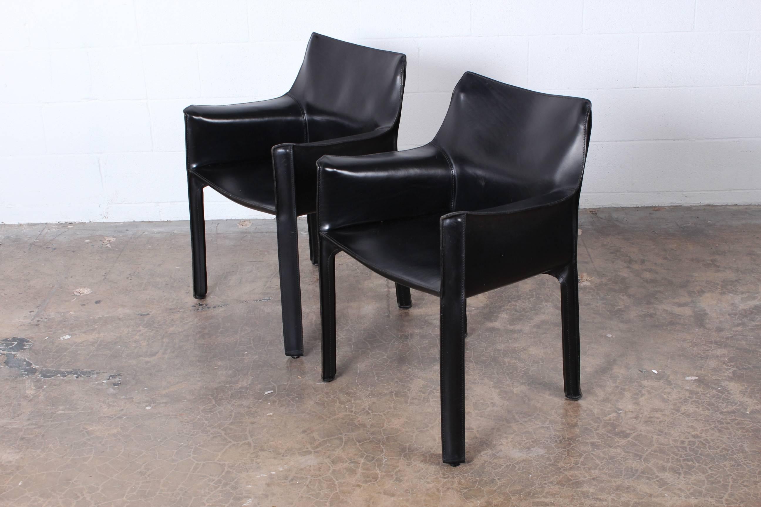 Pair of Black Cab Armchairs by Mario Bellini for Cassina 2