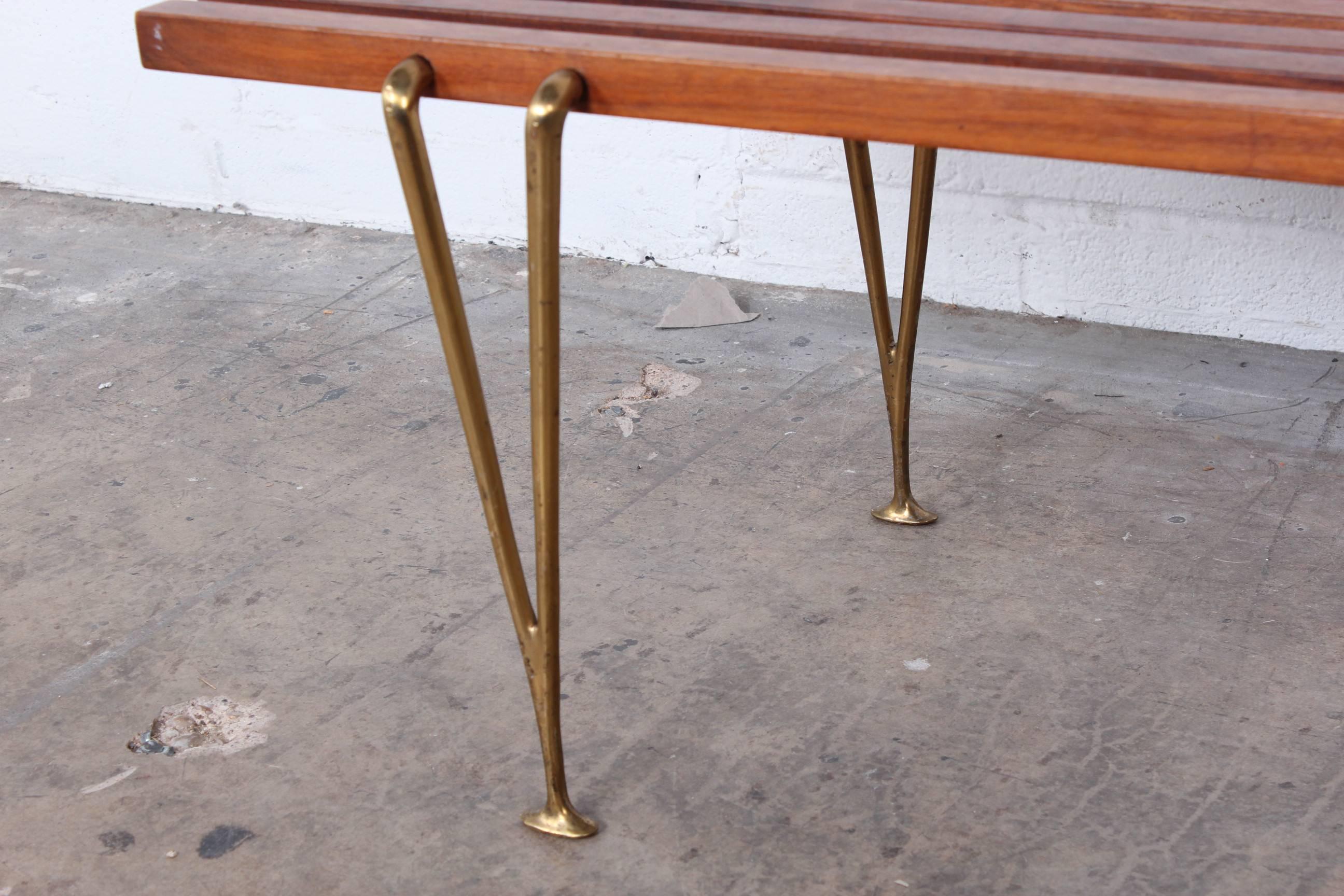 Walnut and Brass Bench by Hugh Acton 5