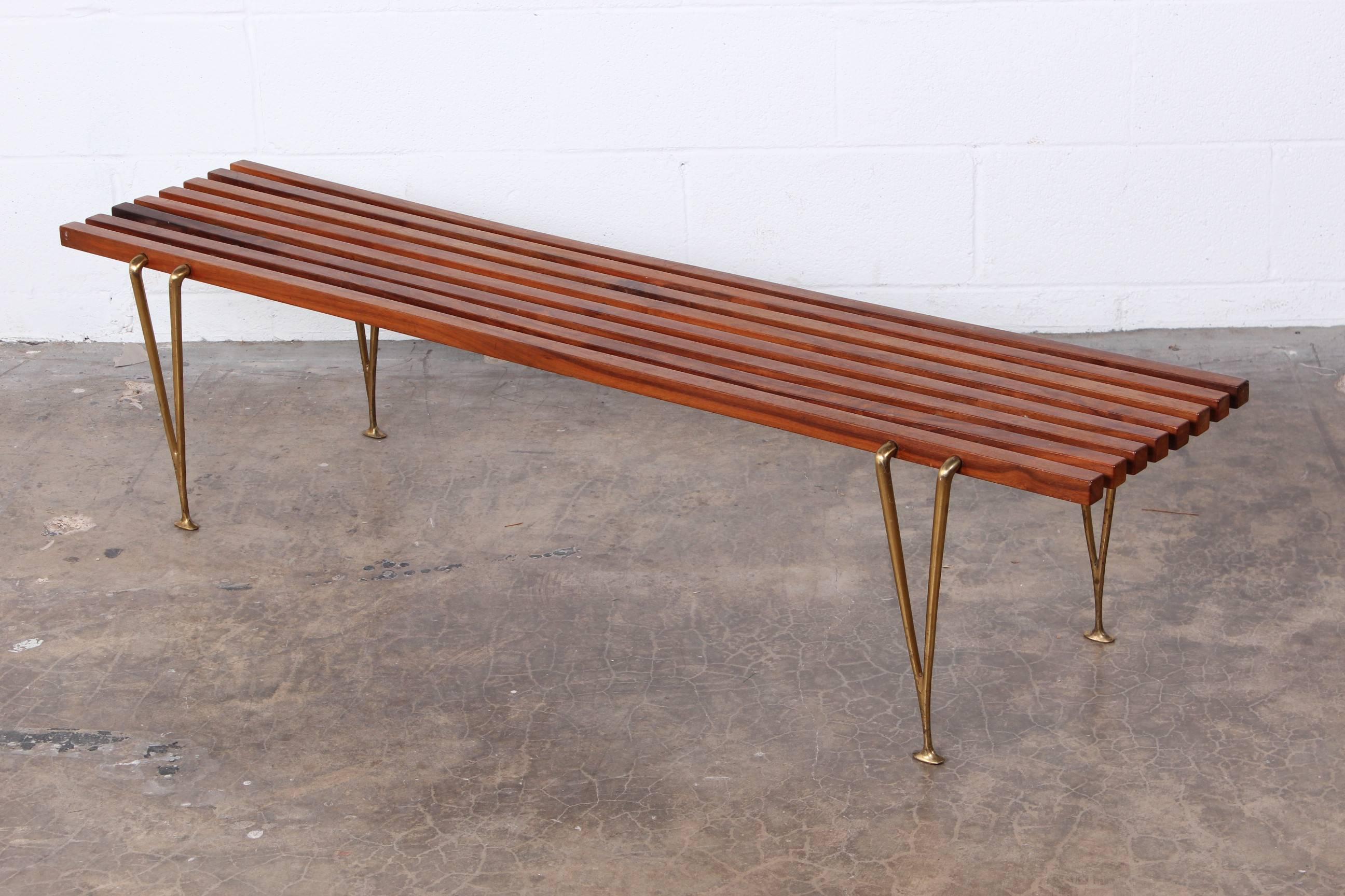 Walnut and Brass Bench by Hugh Acton 3