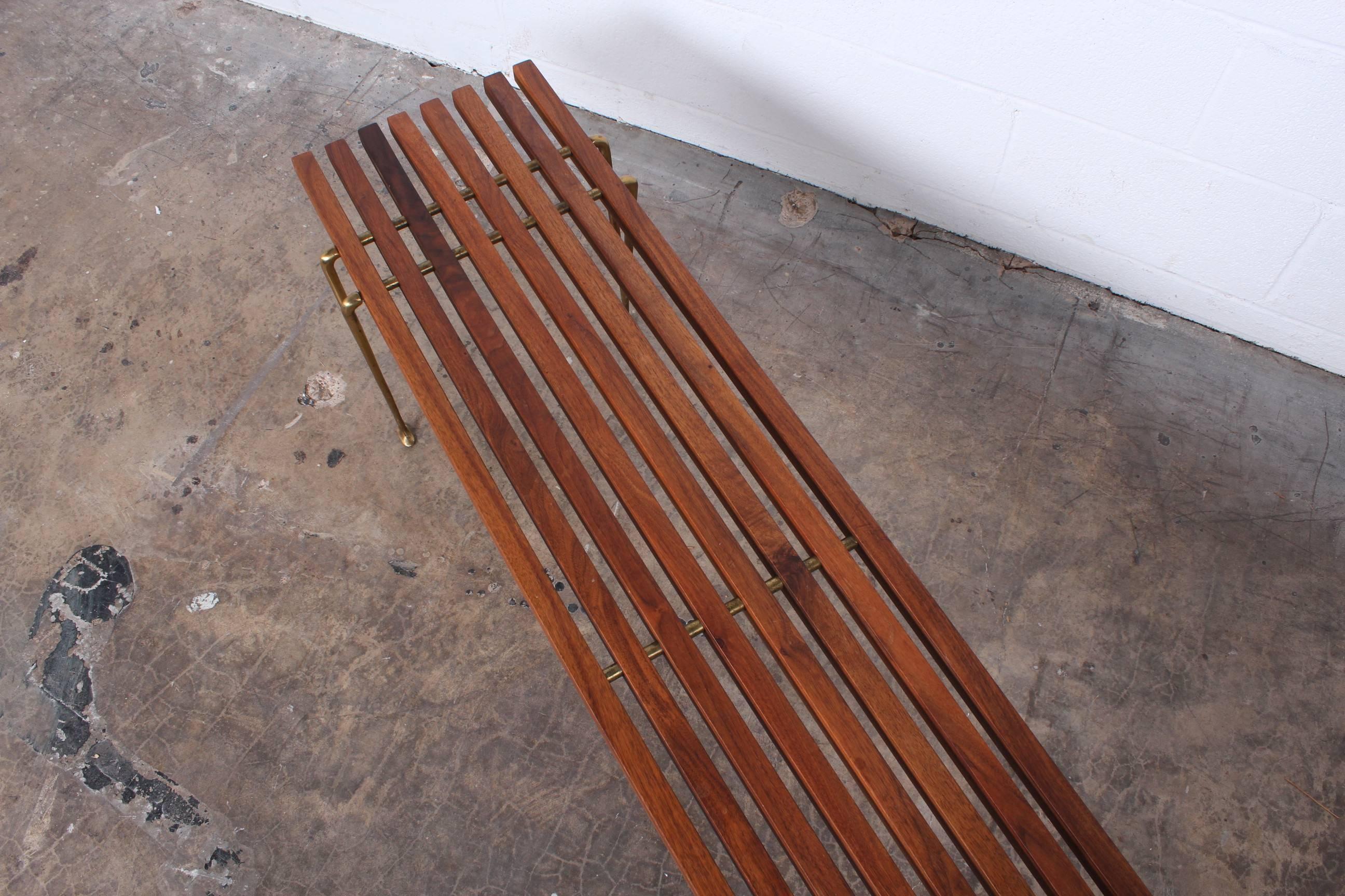 Walnut and Brass Bench by Hugh Acton 4